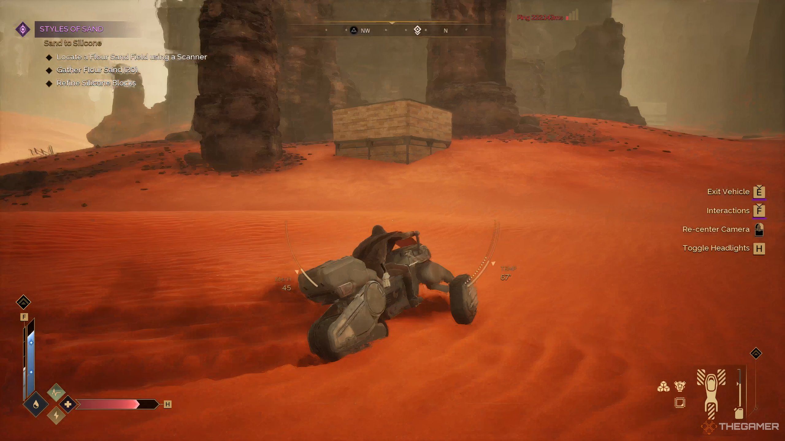 A player character in Dune: Awakening traversing the desert.