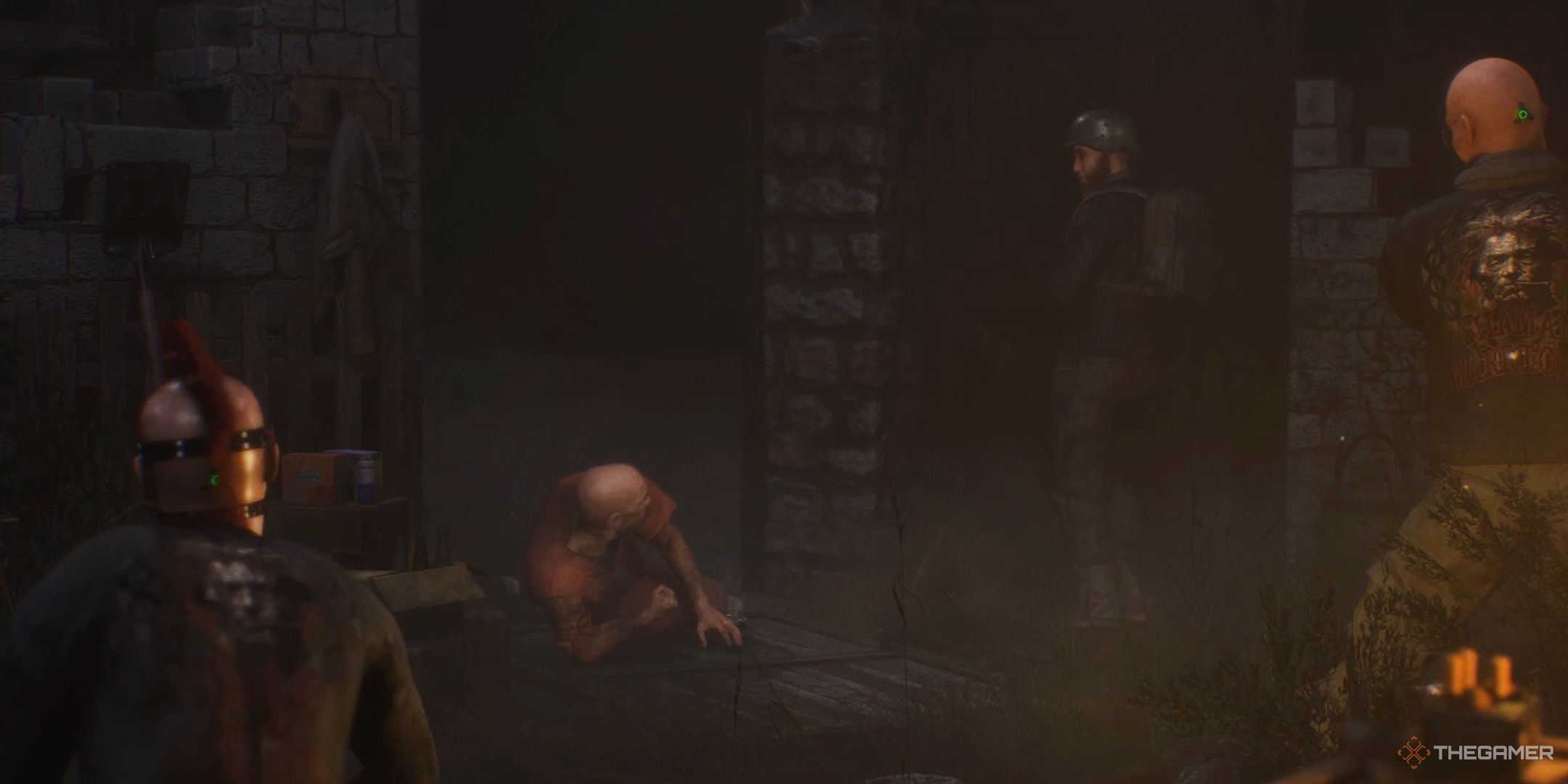 a prisoner unexpectedly arrives in a camp full of armed raiders in the opening sequence to SCUM.