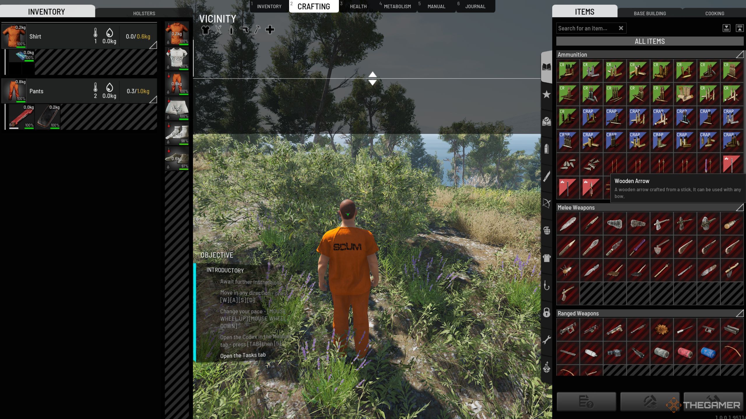 Scum showing the crafting menu.