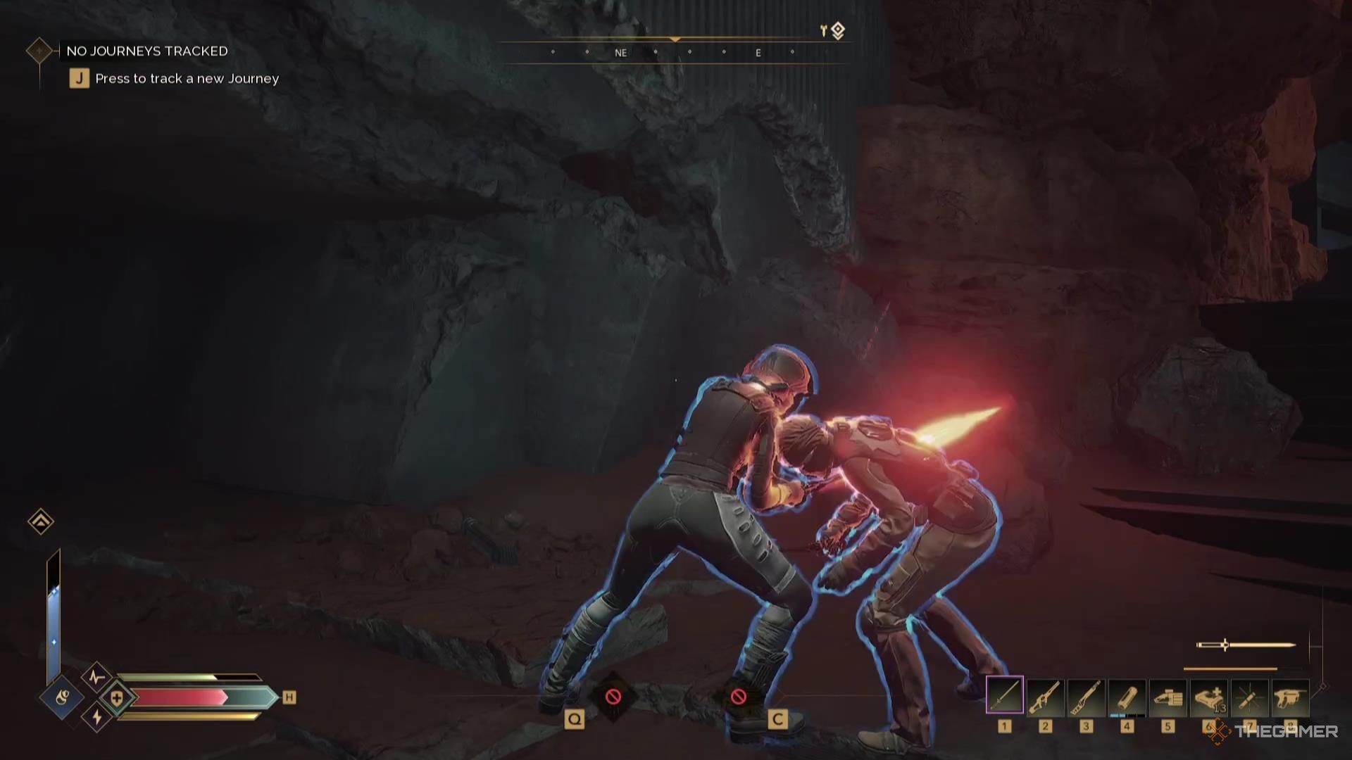 Slashing an enemy with a sword in Dune Awakening.