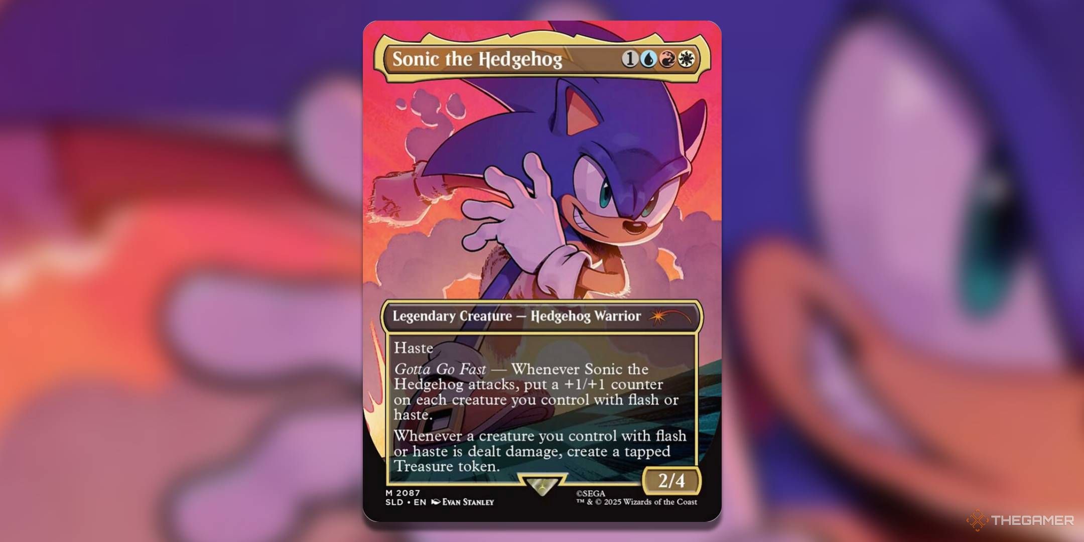 The Sonic the Hedgehog card, from Magic: The Gathering's Secret Lair X Sonic: Friends & Foes set.
