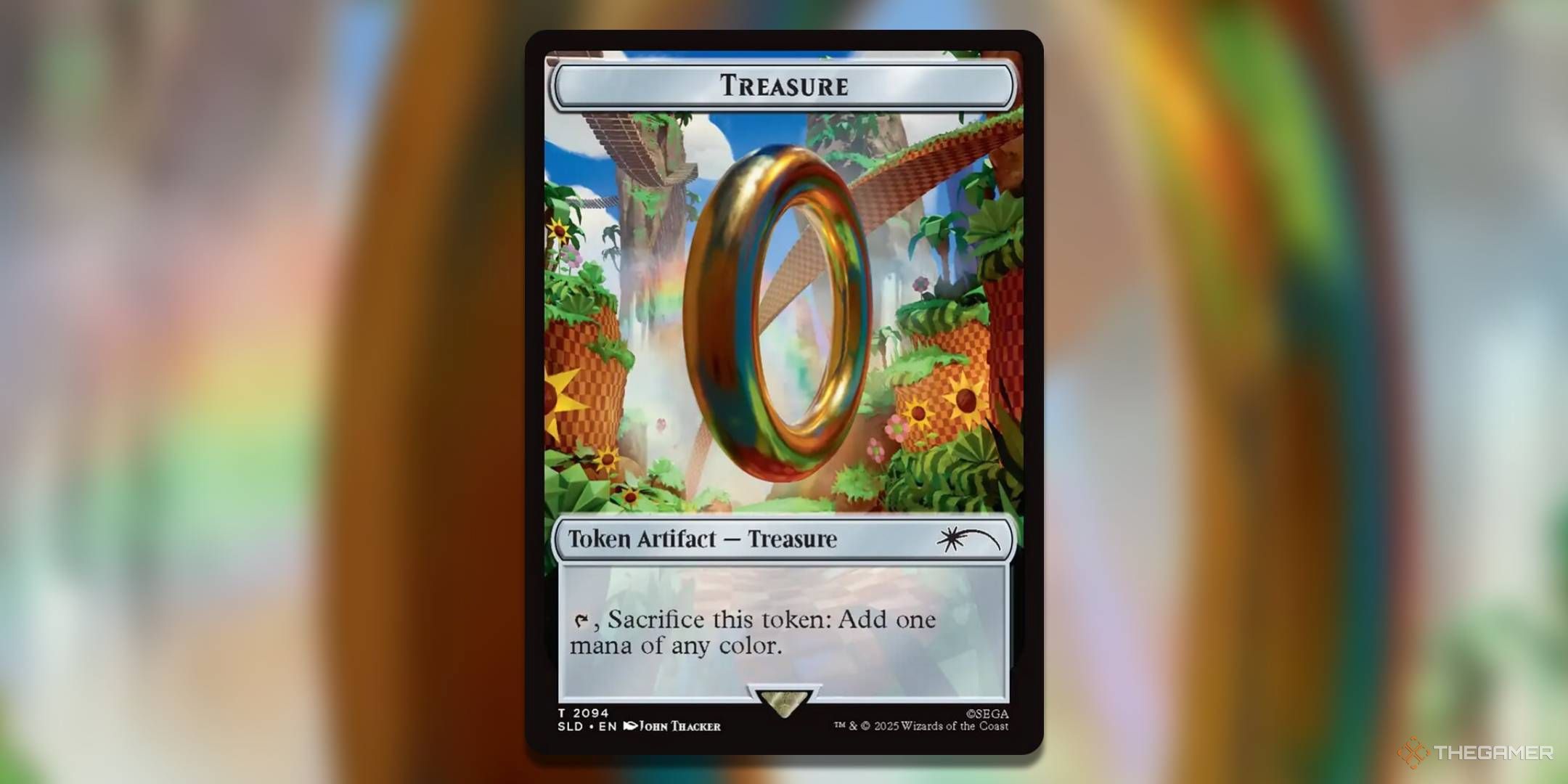 The Treasure token from Magic: The Gathering's Secret Lair X Sonic: Chasing Adventure