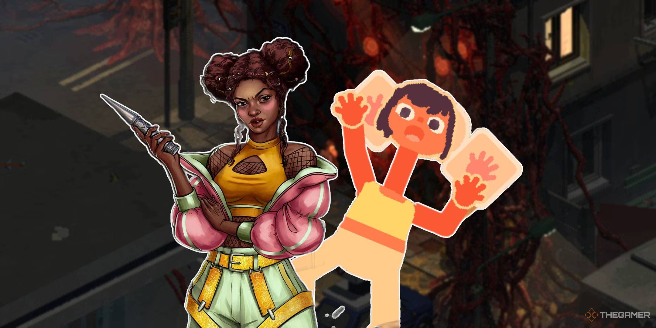 Steam Next Fest 2025 poster featuring Gum from The Demons told me to Make This Game, Jenny from Consume Me, and an urban demonic background from Holstin