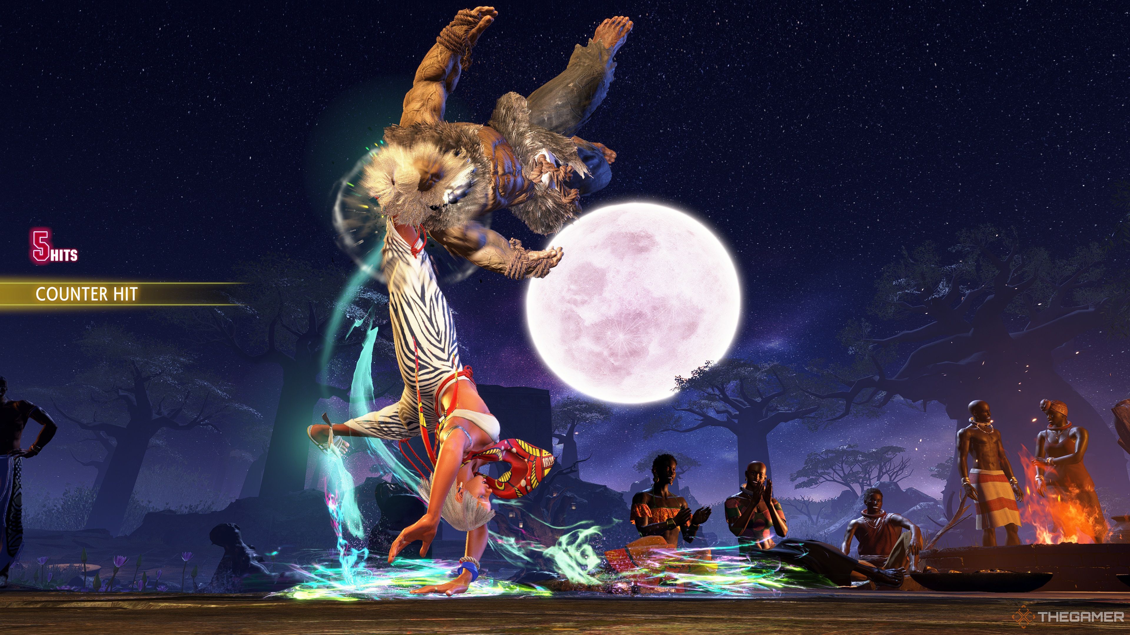 Elena landing her Revival Dance, Level 2 Super Art, on Akuma in Street Fighter 6.