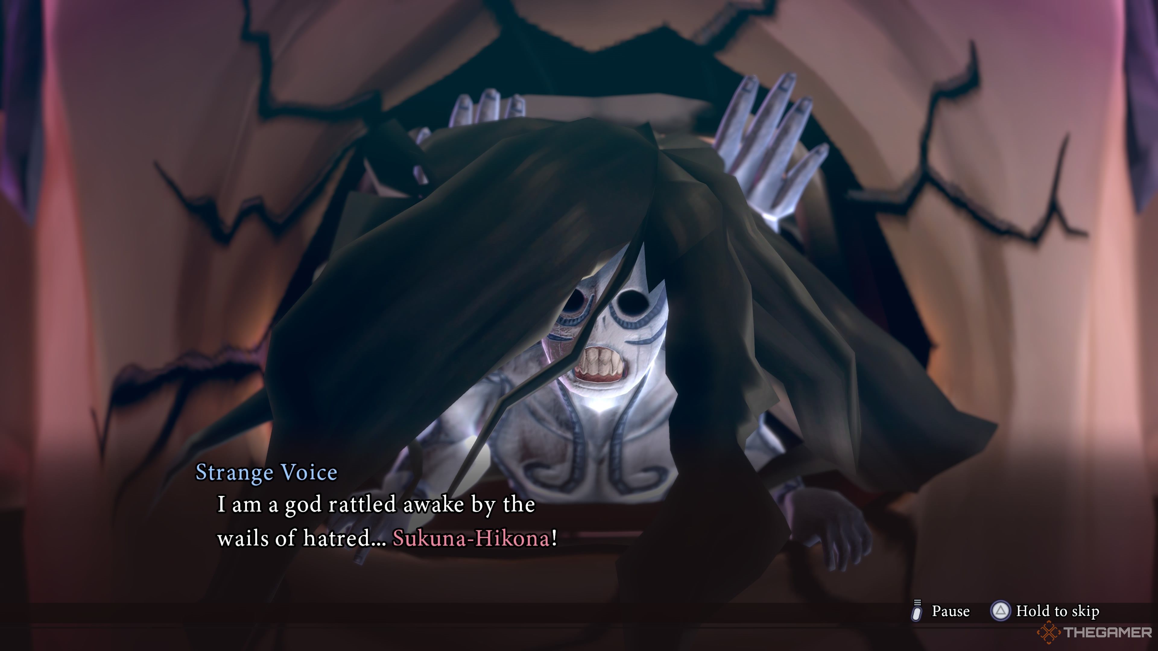 Sukuna-Hikona crawling from Munakata's mouth in Raidou Remastered The Mystery of the Soulless Army.