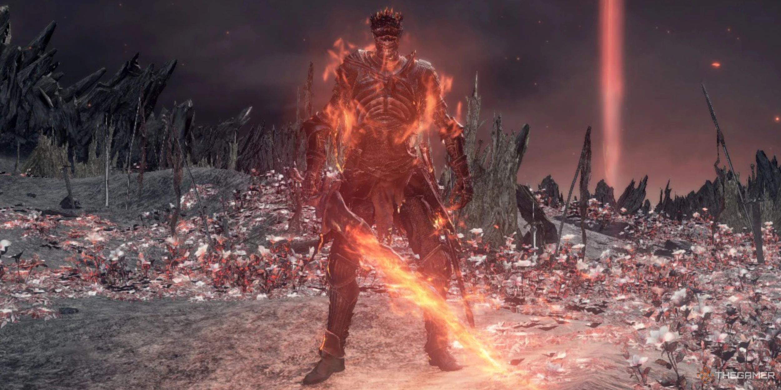 The Soul of Cinder entering their second phase in Dark Souls 3.
