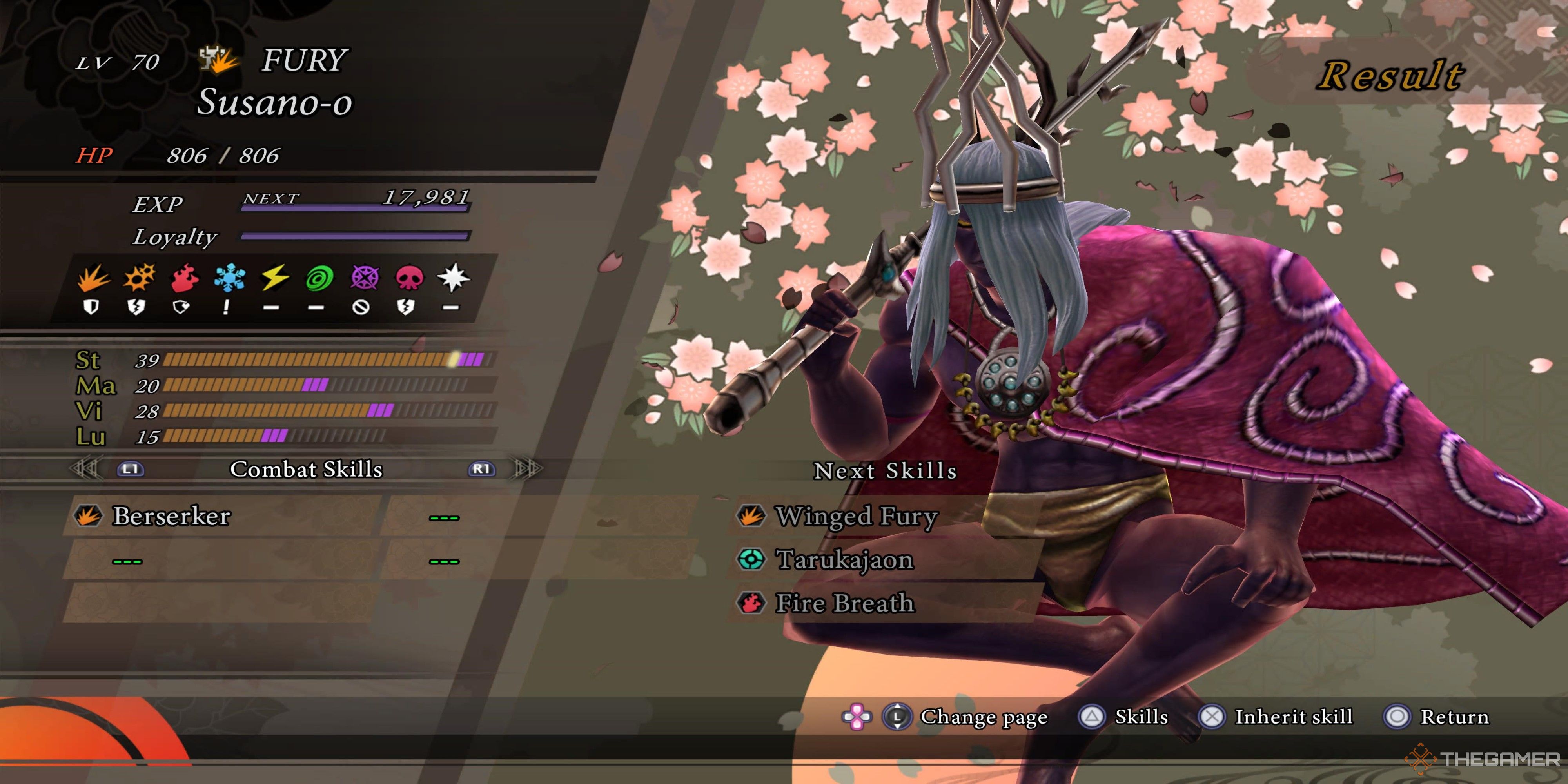 Susano-o demon screen and stats from raidou remastered.