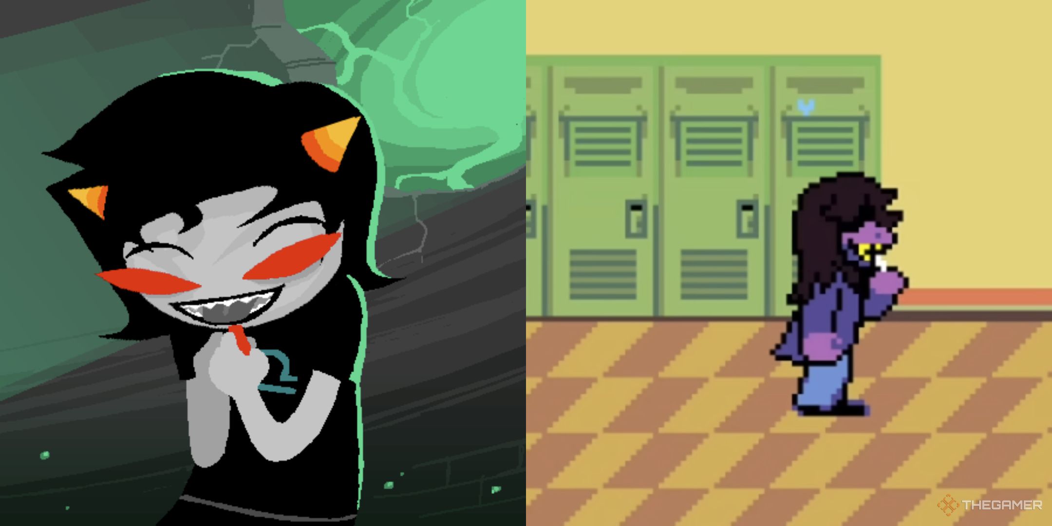 A Split image of Susie and Terezi both eating Chalk.