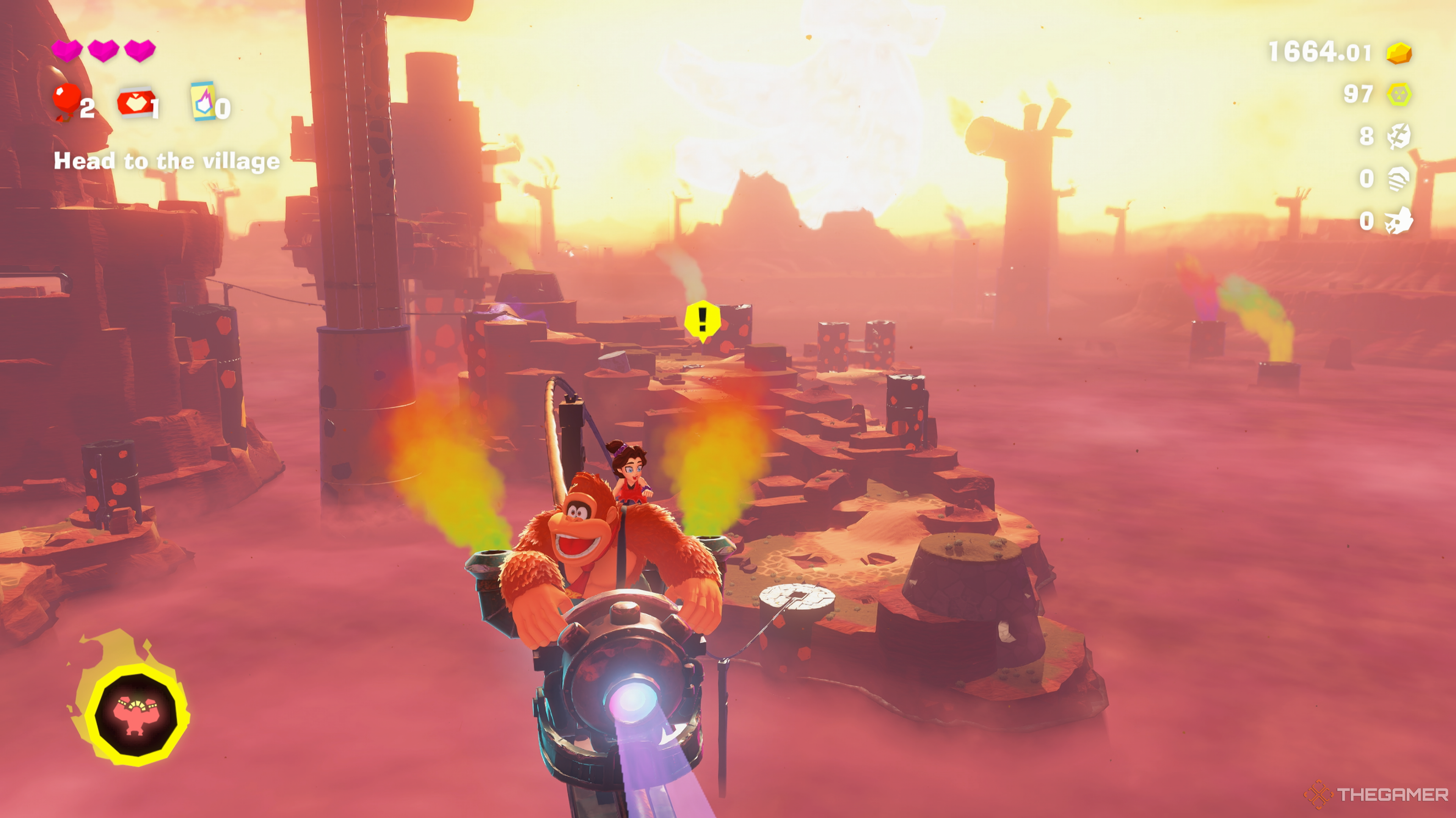 Riding train in Donkey Kong Bananza