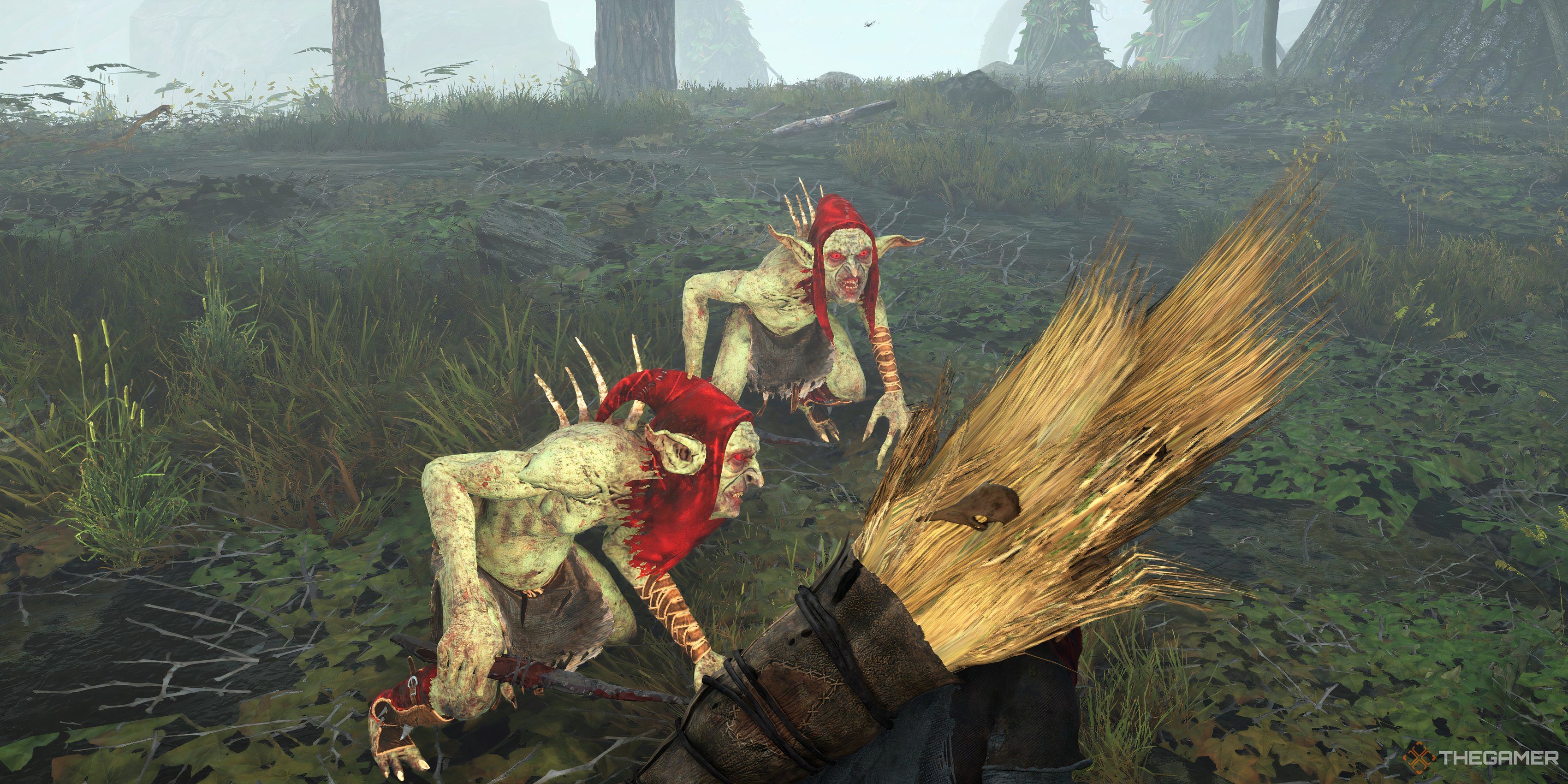 Two Redcaps attack the main character in Tainted Grail: The Fall Of Avalon.