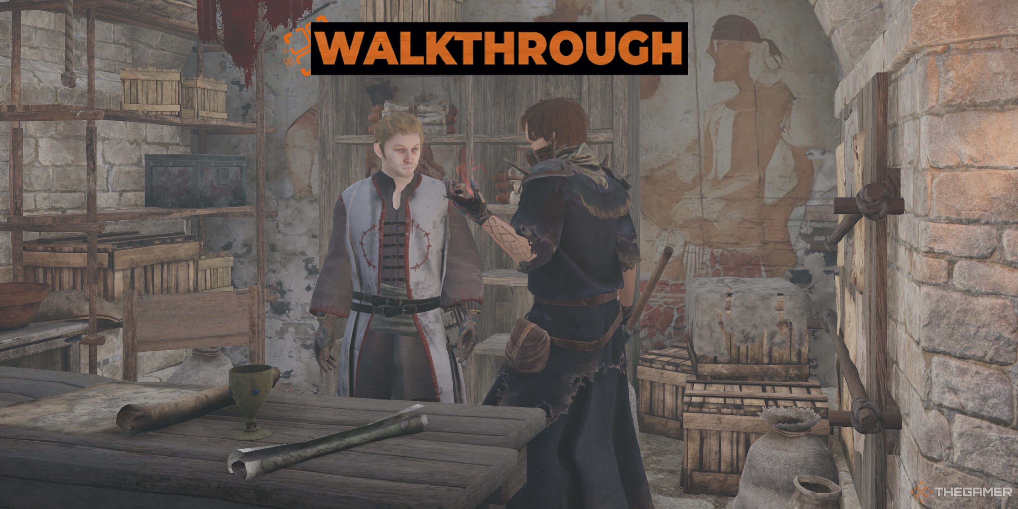 The main character speaking to Cillian in Tainted Grail: The Fall Of Avalon.