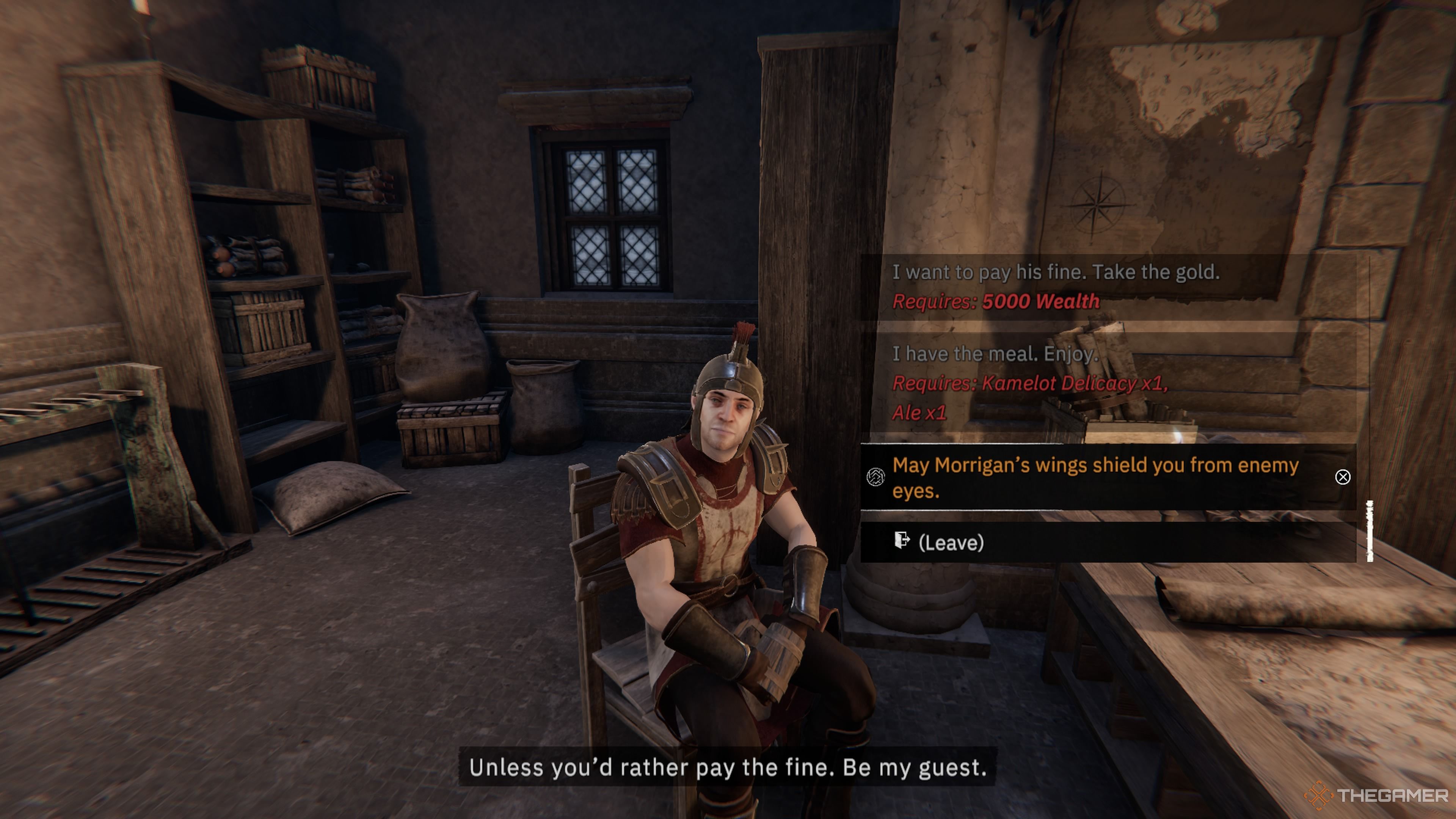 Player character speaking to Flann, a guard from Cuanacht, with options to bribe him in Tainted Grail: The Fall Of Avalon.