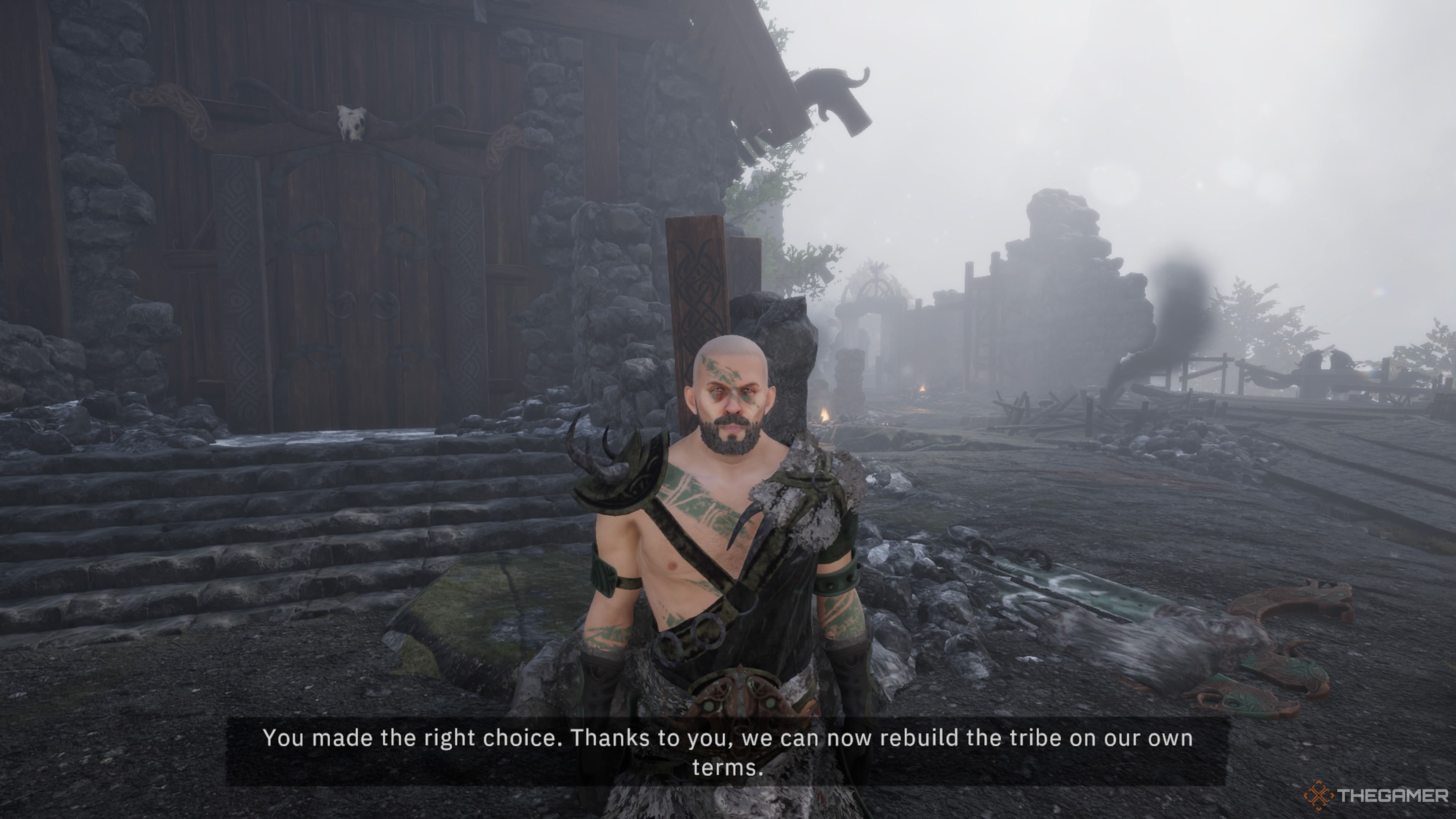 Batraam thanking the player character for siding with him during The Breach in Tainted Grail: The Fall Of Avalon.