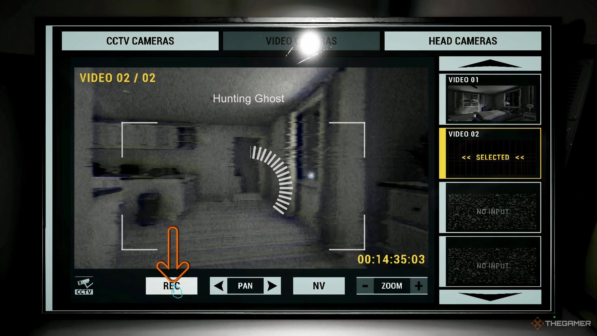 Taking A Video Of A Hunting Ghost From The Truck With Arrow Pointing At Record Button In Phasmophobia.