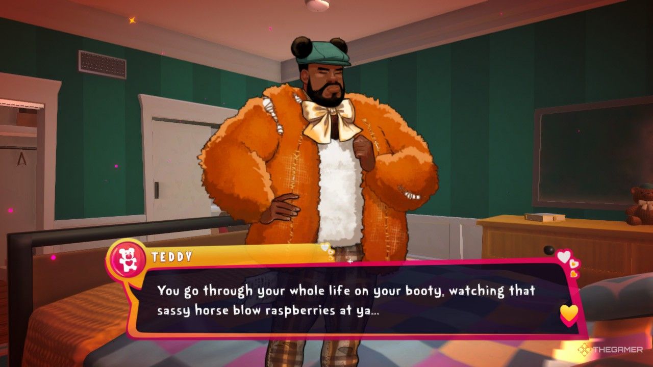 Teddy talking about sassy horses in Date Everything!