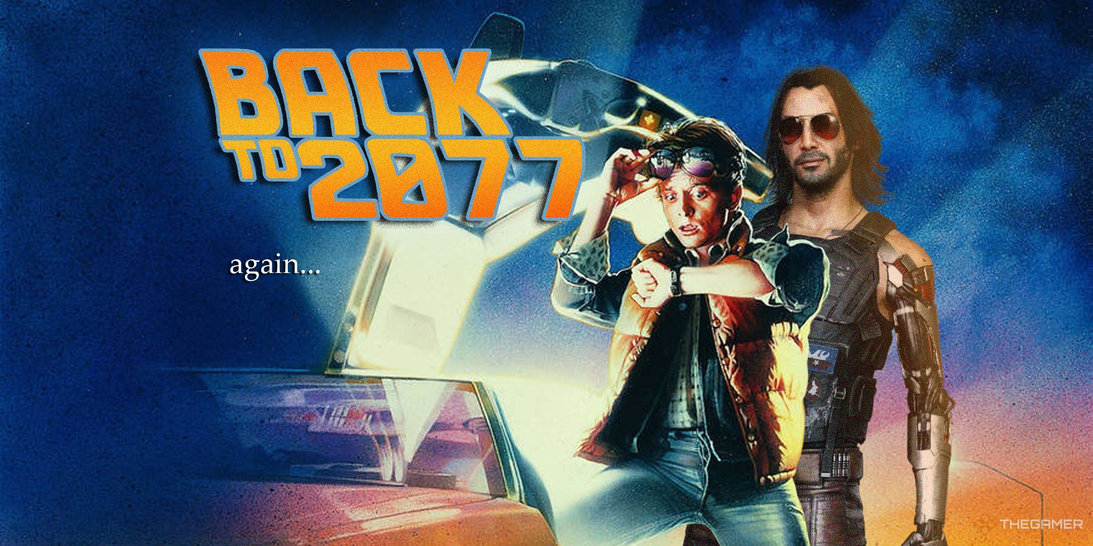 TG Back To The Future Poster with Marty and Johnny Silverhand, and Back To 2077 as the title.