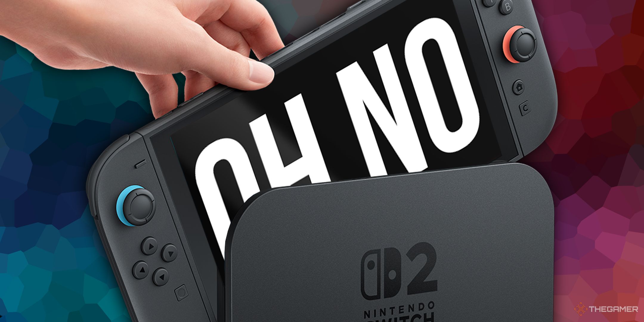 TG Nintendo Switch 2 Promo Image With Oh No Written On Screen.