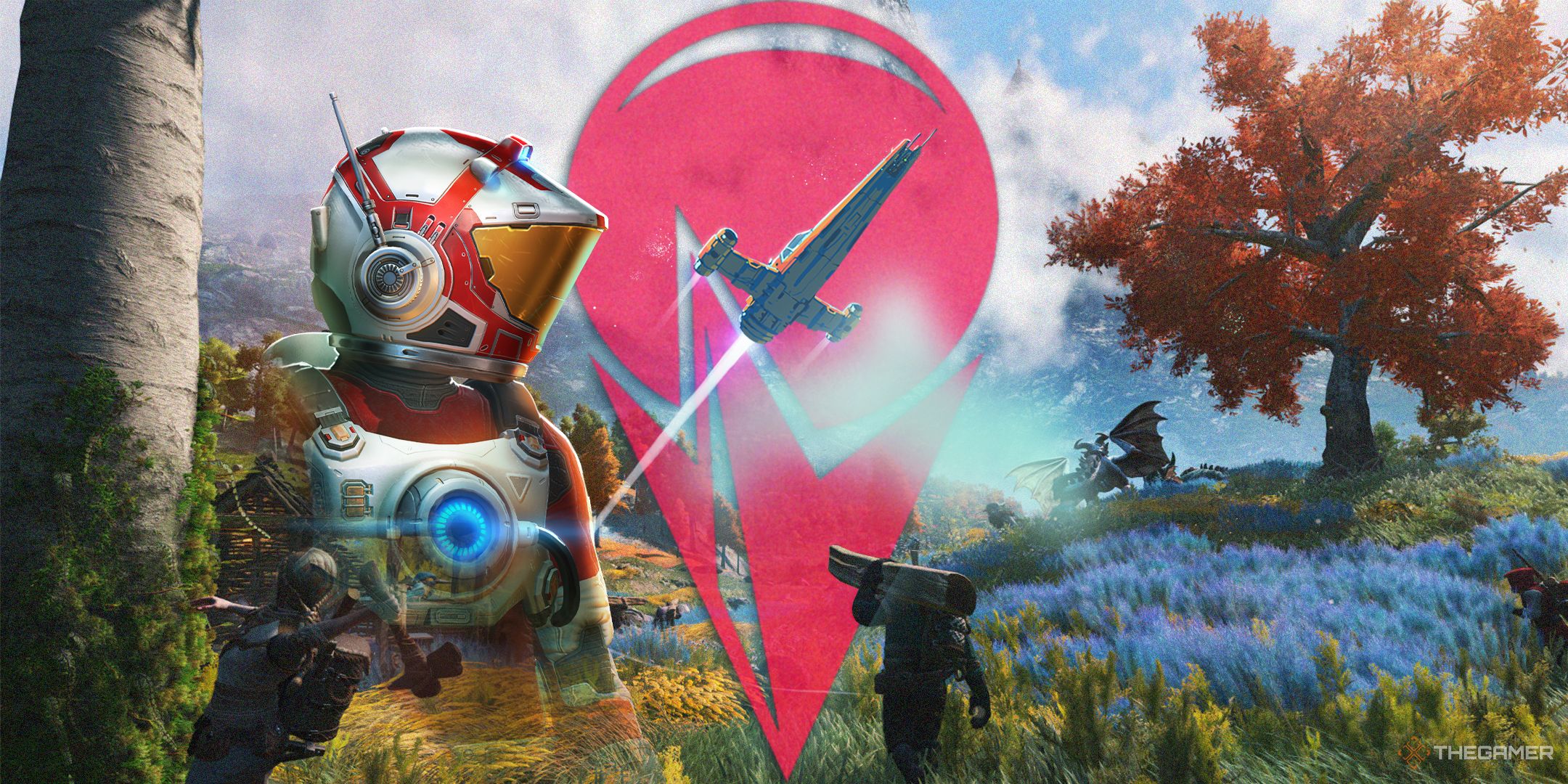 TG No Man's Sky Light No Fire logo and screenshot with astronaut and ship overlayed.
