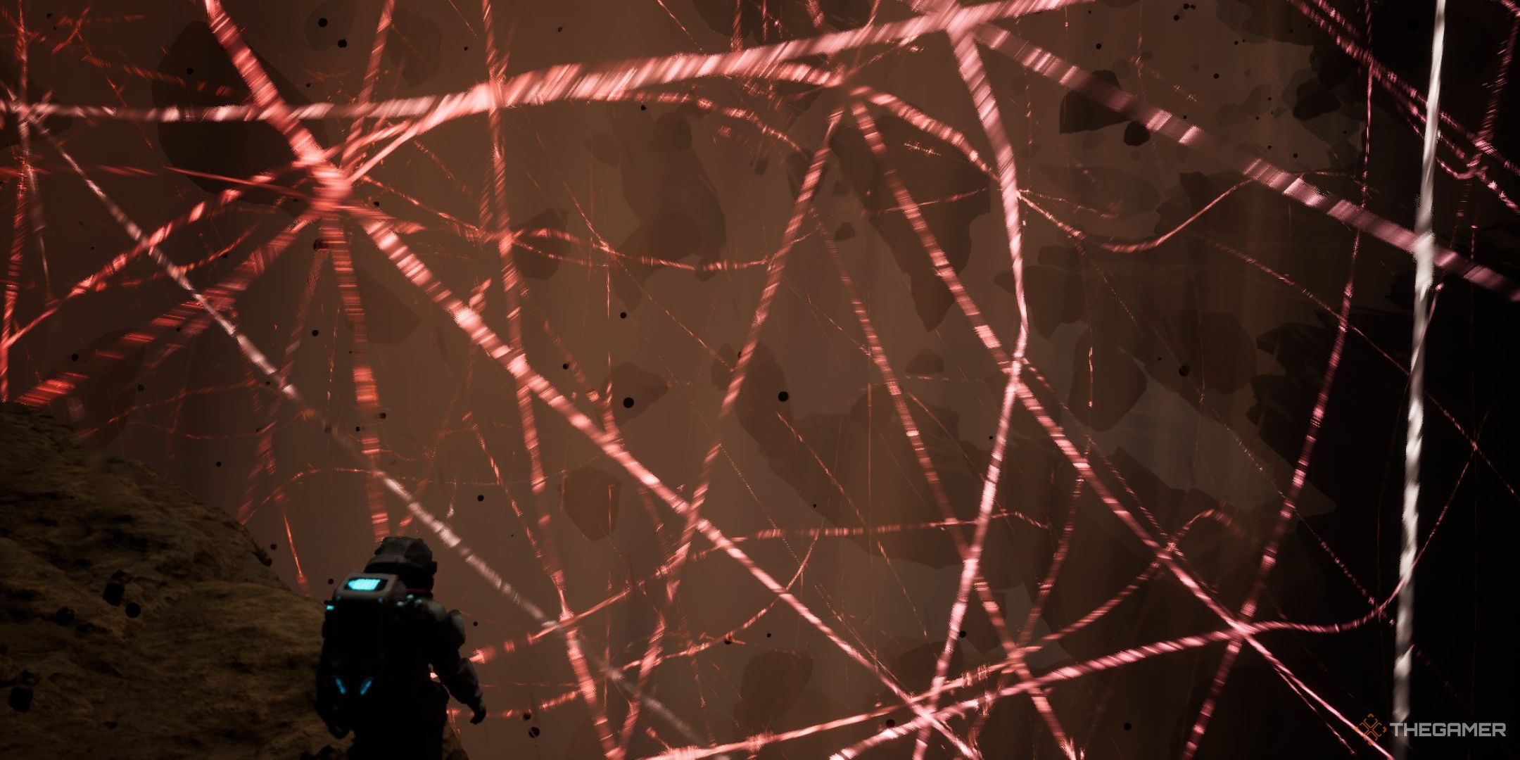 Jan watches as the Great Anomaly collapses in a mess of red energy beams at the end of Act 2 in The Alters.
