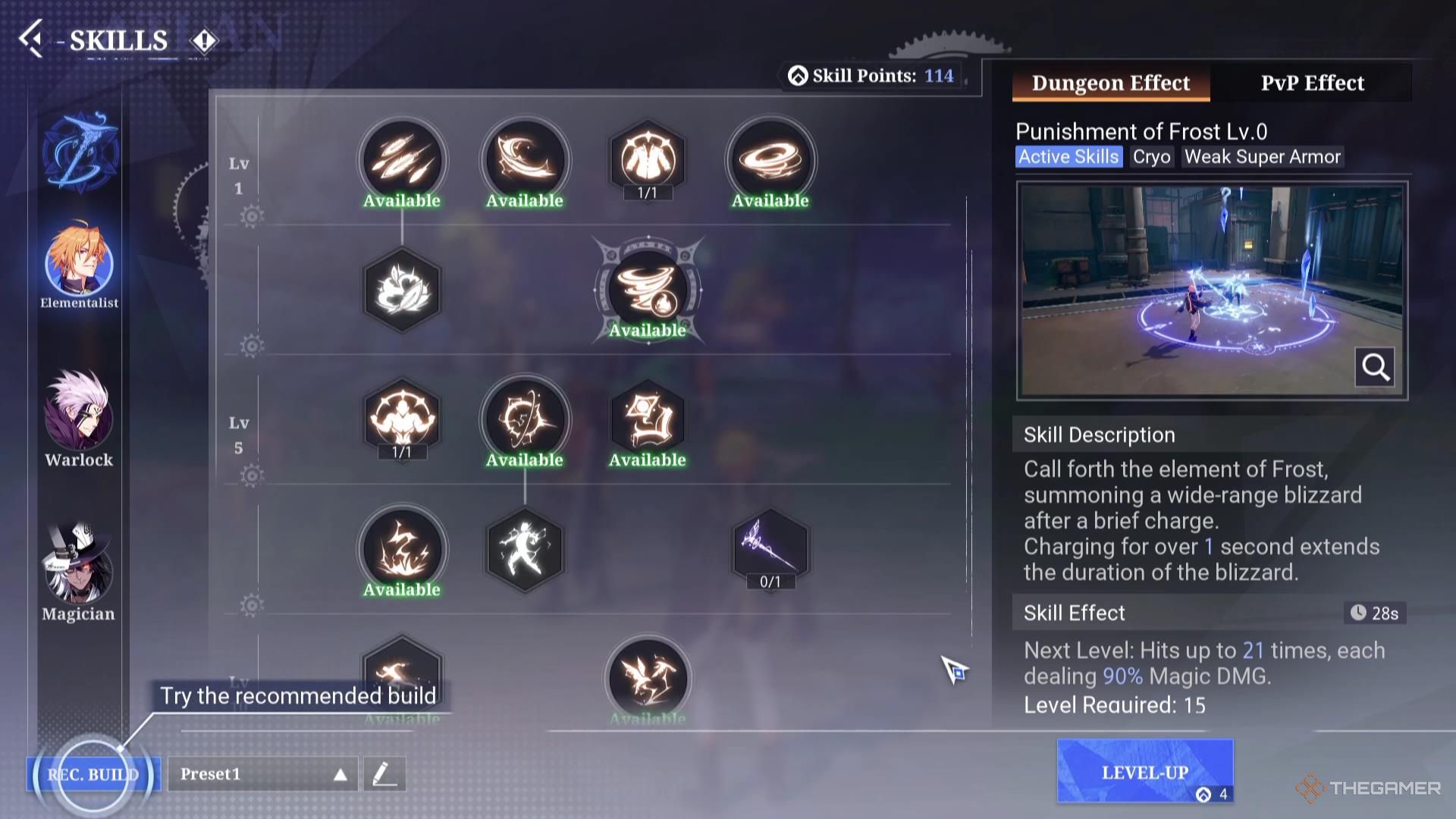 The Elementalist skill tree in Crystal of Atlan.