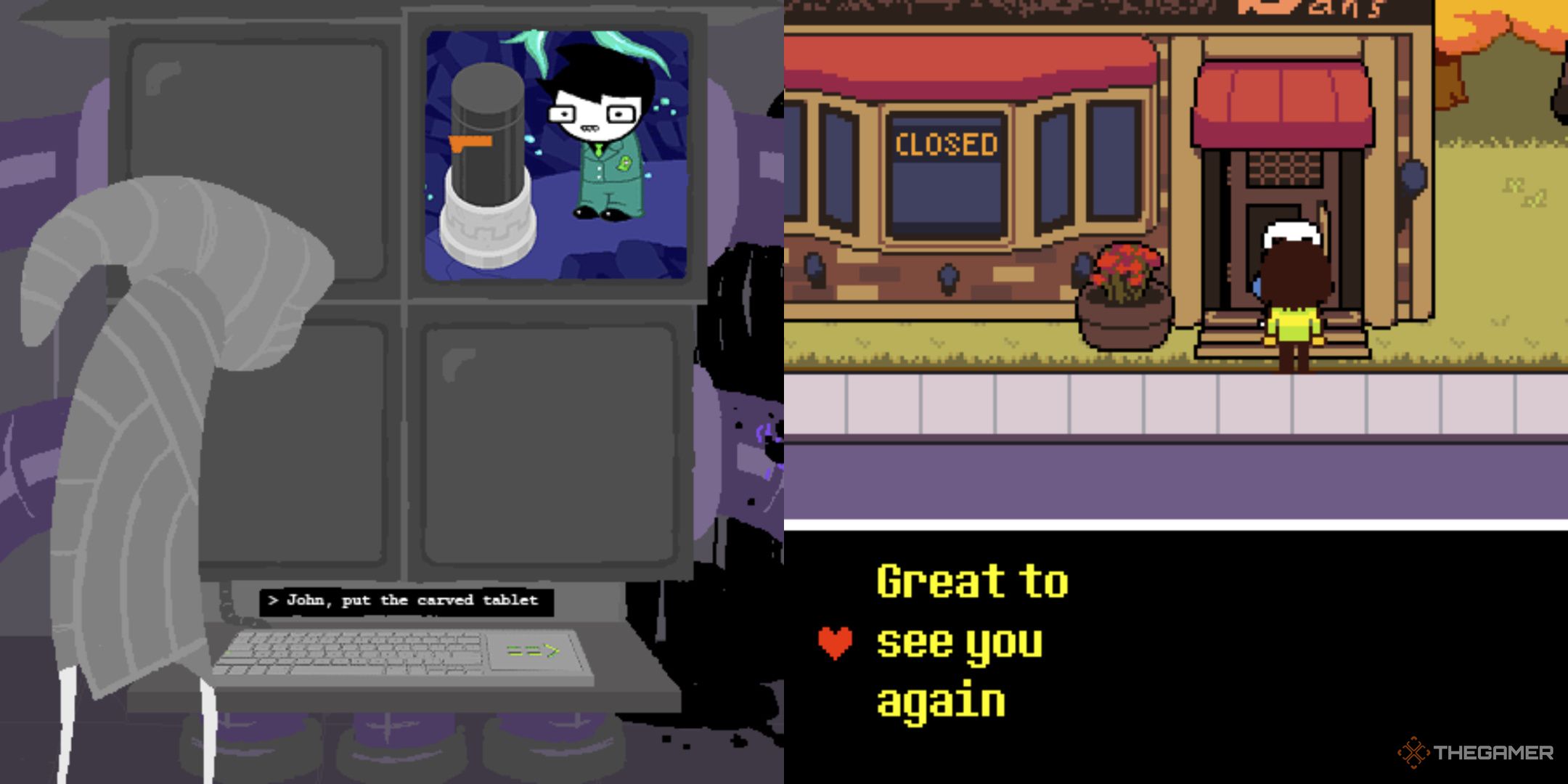 The exiles using prompts and the player commanding Kris in Deltarune.