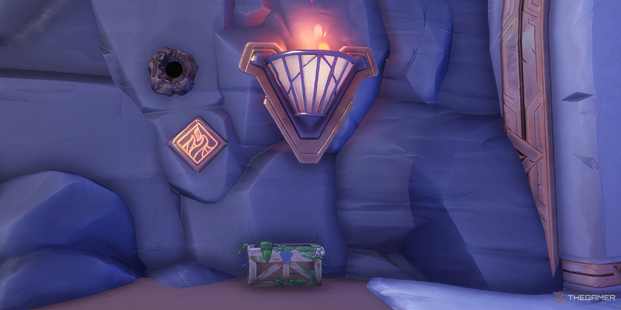 The Fire Chest Below The Fire Symbol And A Torch In Palia.