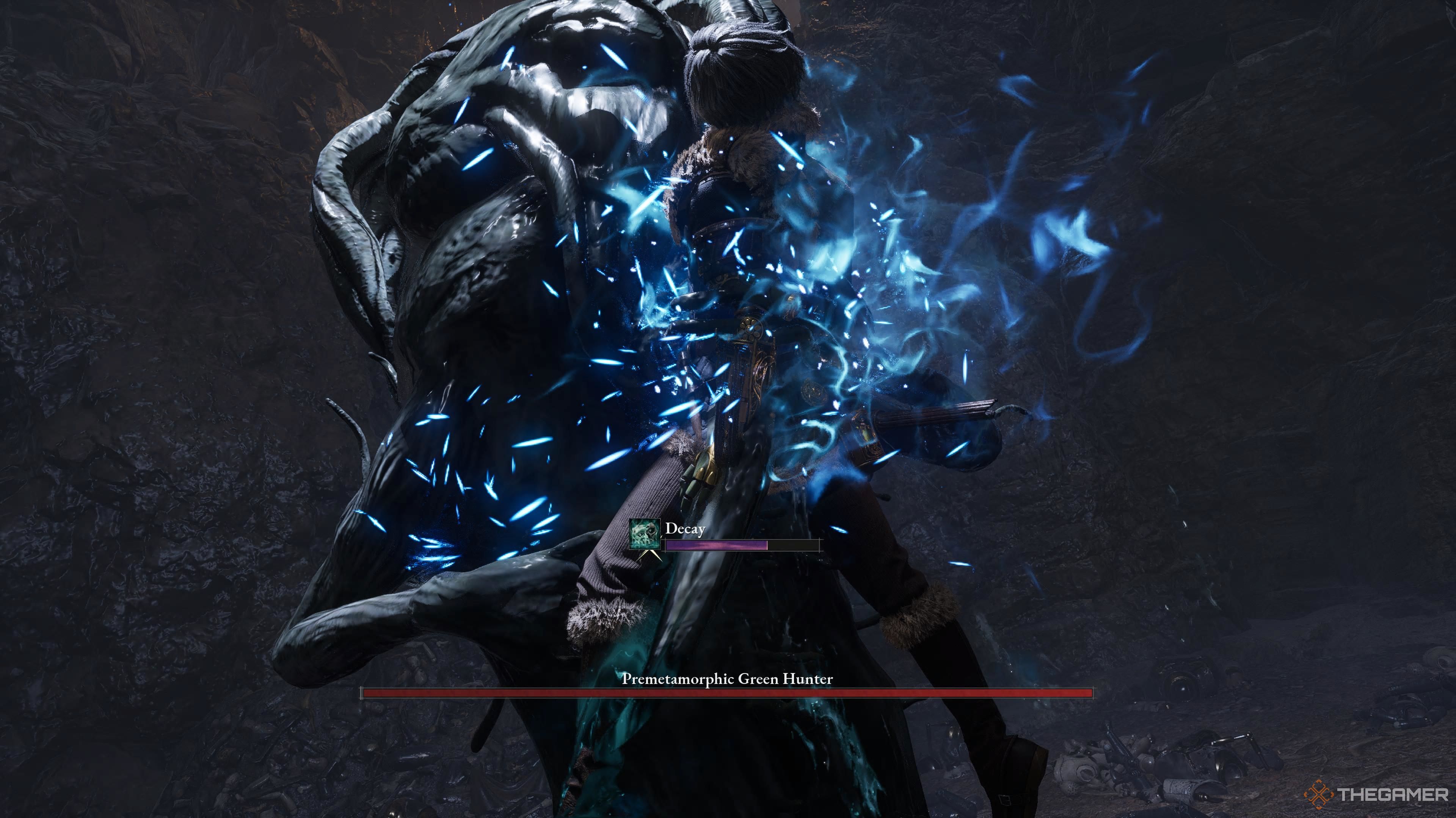 The Green Hunter eating P in the Lies Of P Overture.