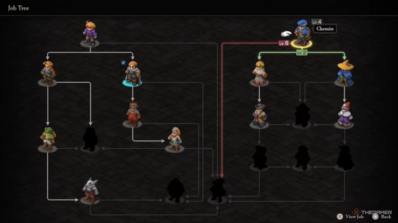The job tree menu in Final Fantasy Tactics Ivalice Chronicles.