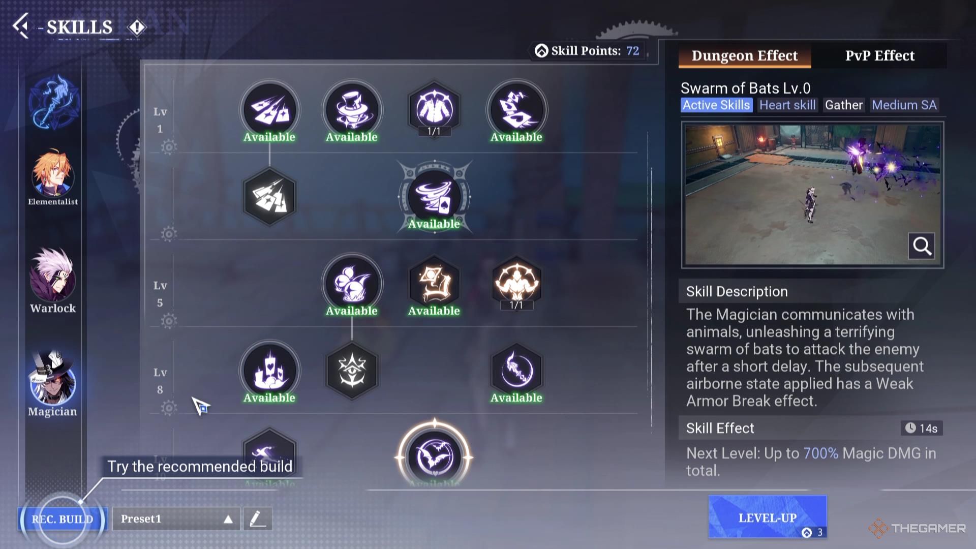 The Magician skill tree in Crystal of Atlan.