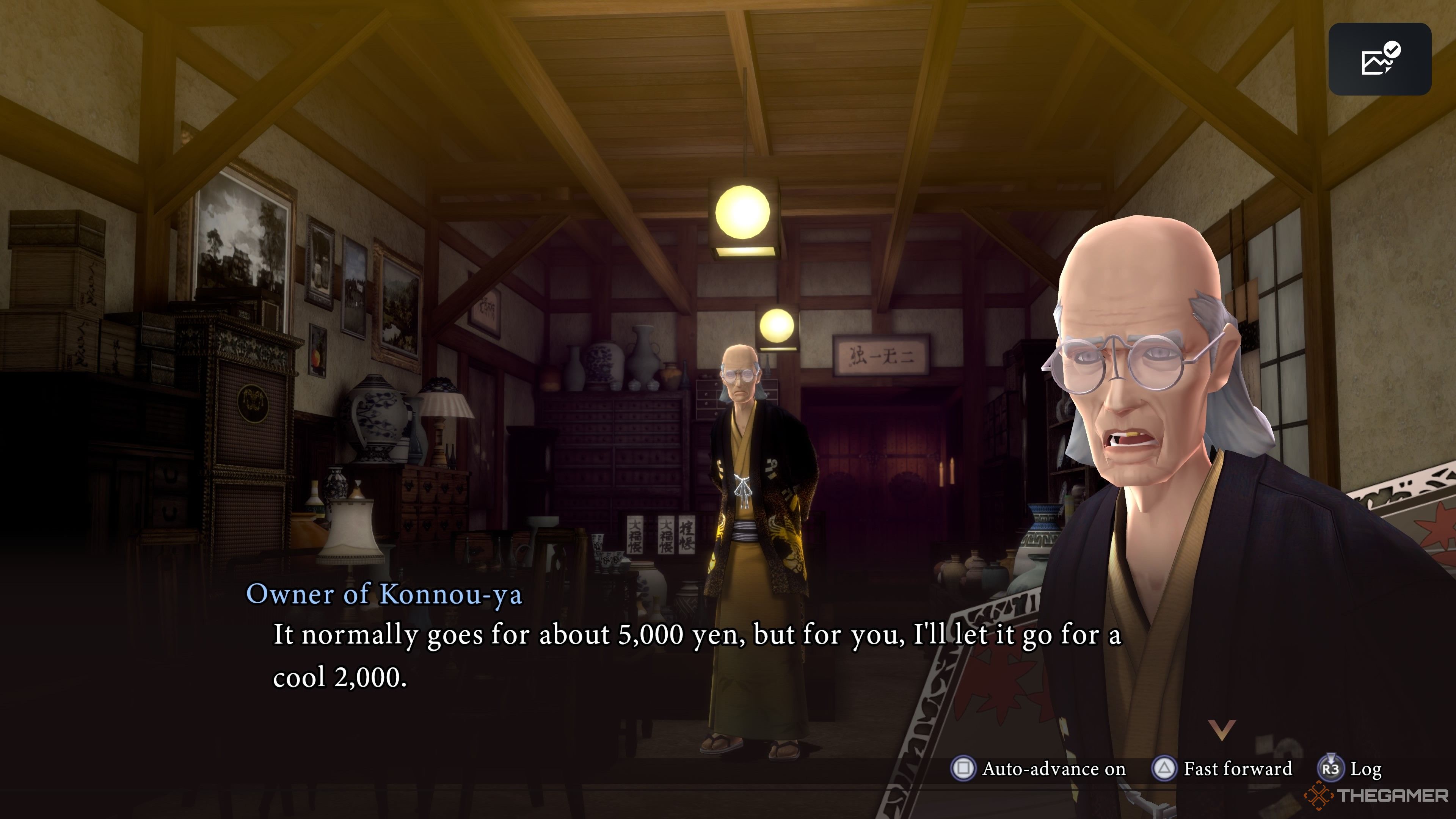 The owner of Kounno-ya giving Raidou a discount in Raidou Remastered The Mystery of the Soulless Army..