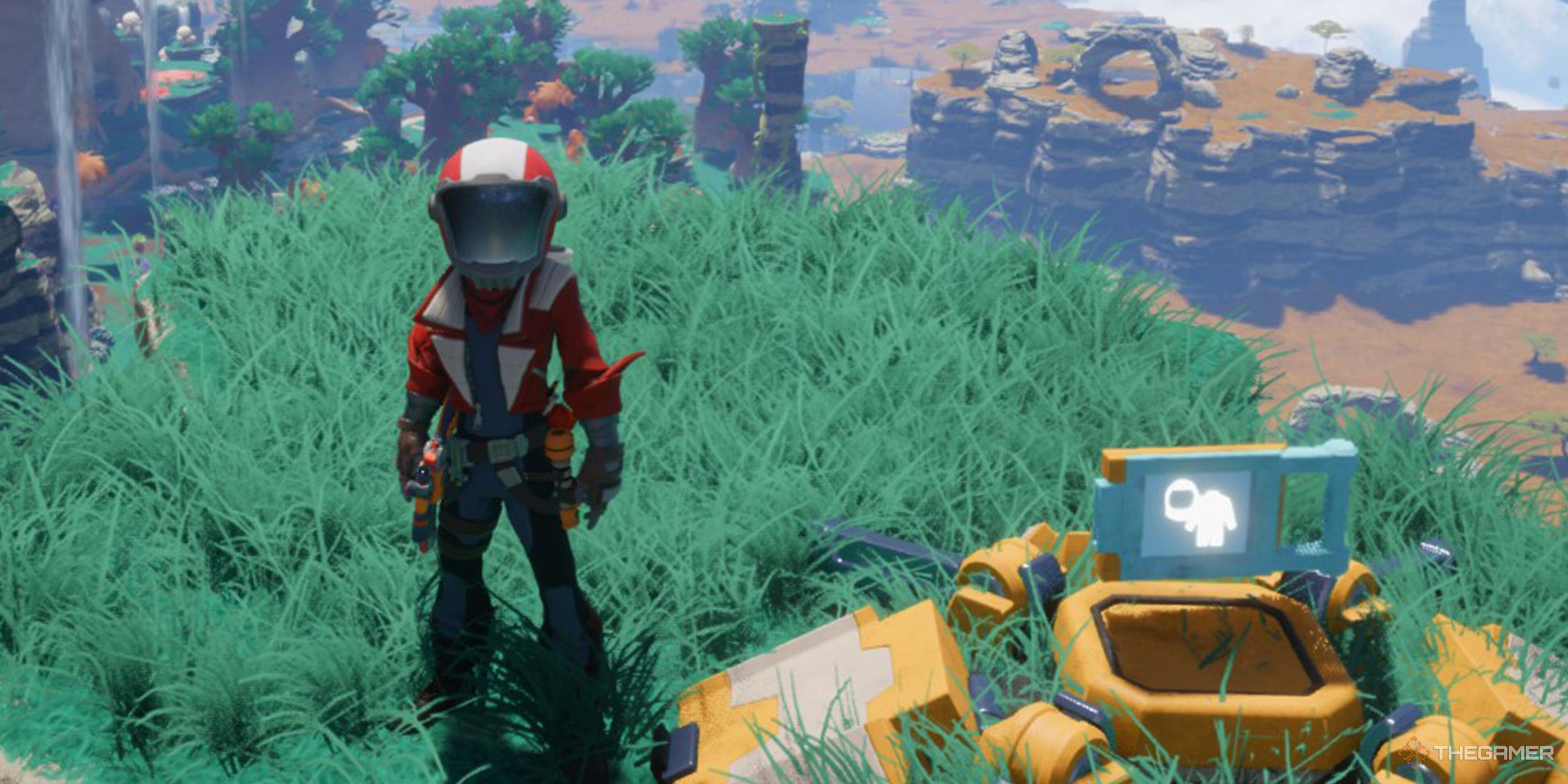 The player is standing next to a supply crate on planet Quasadron IX in Revenge of the Savage Planet.