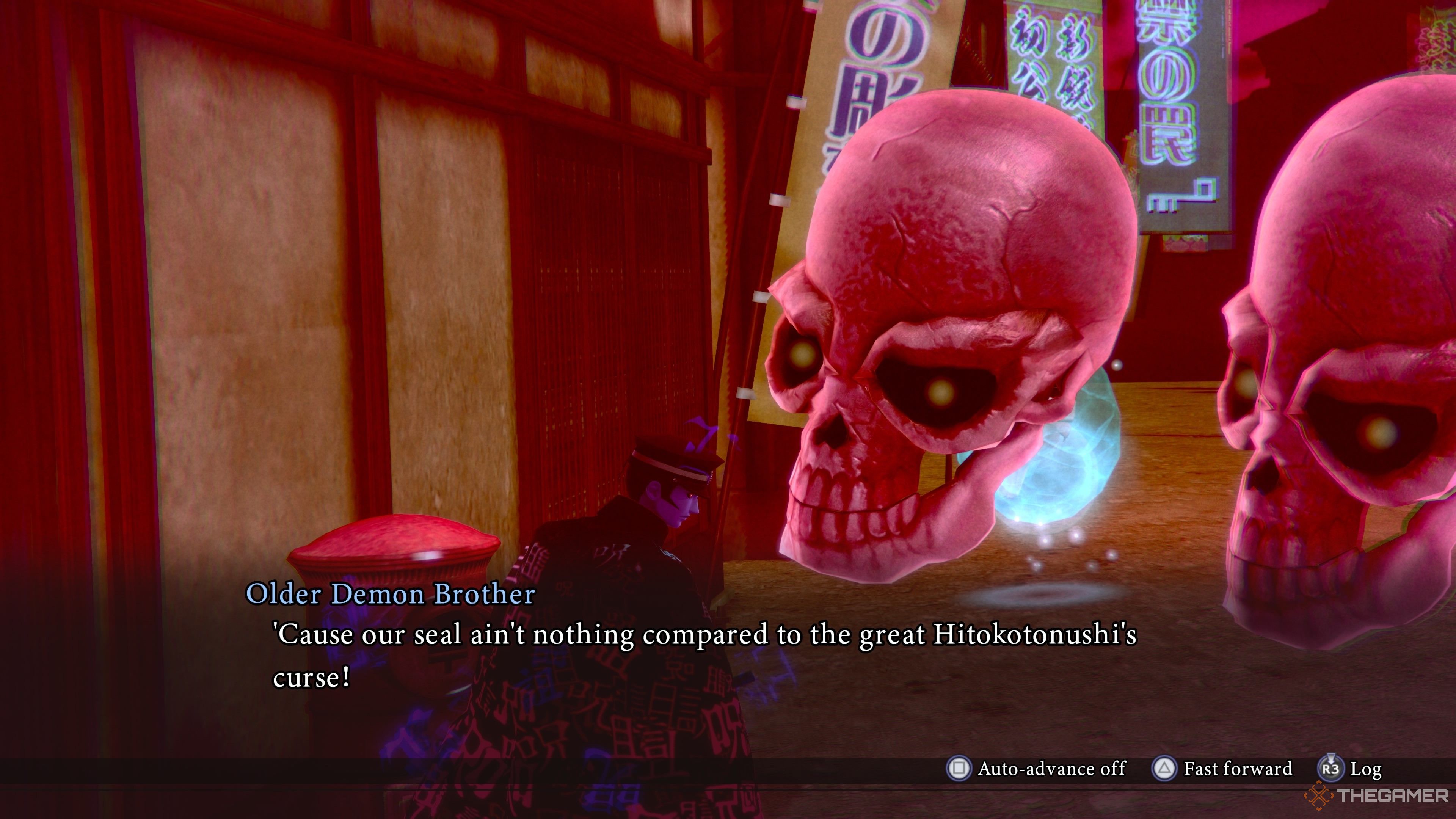 The two demons taunting Raidou in Raidou Remastered The Mystery of the Soulless Army.