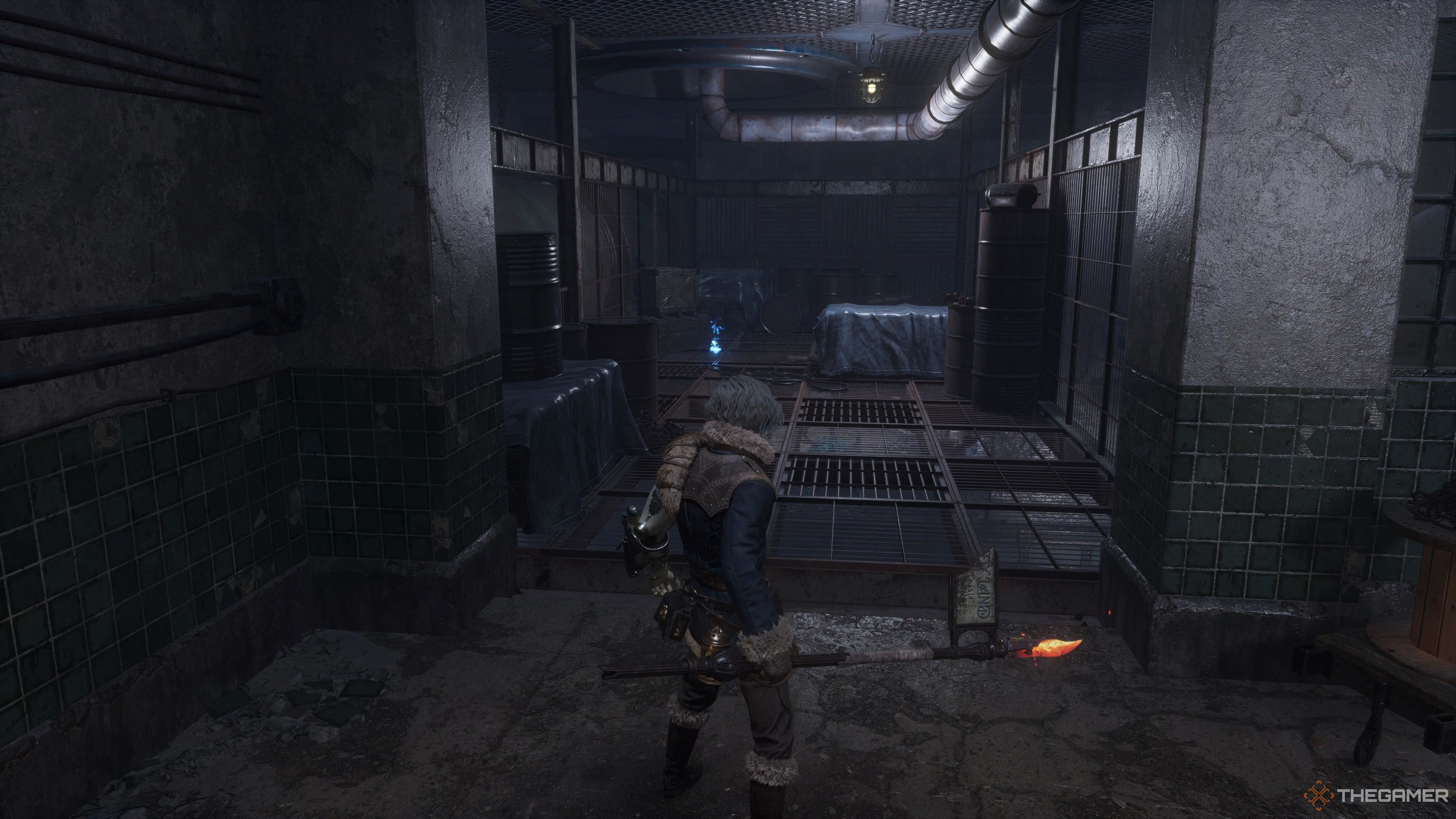 The Vivid Ergo Chunk with the enemy above in The Zelator Underground Facility in Lies Of P Overture.