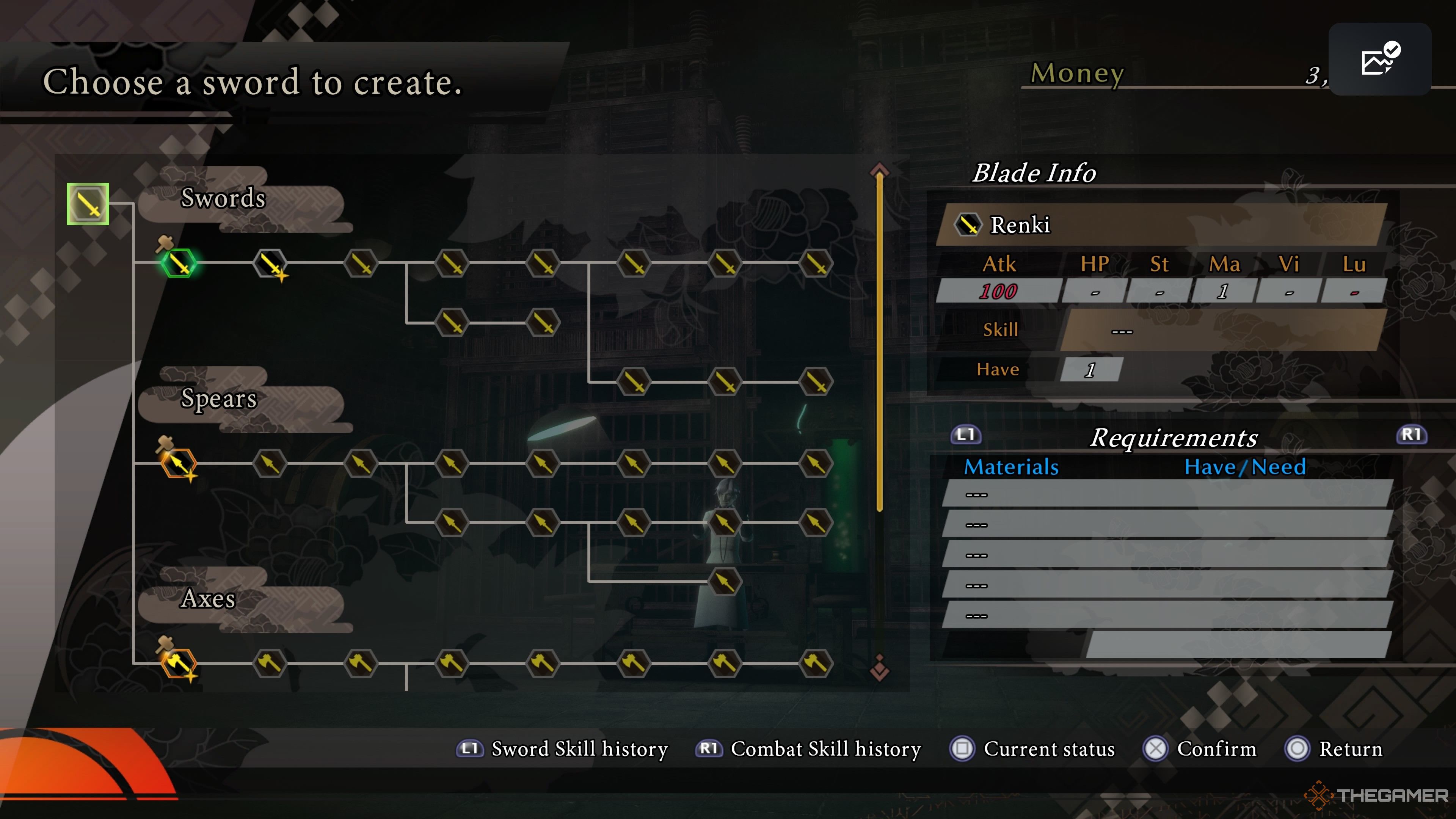 The weapon tree in Sword Alchemy n Raidou Remastered The Mystery of the Soulless Army