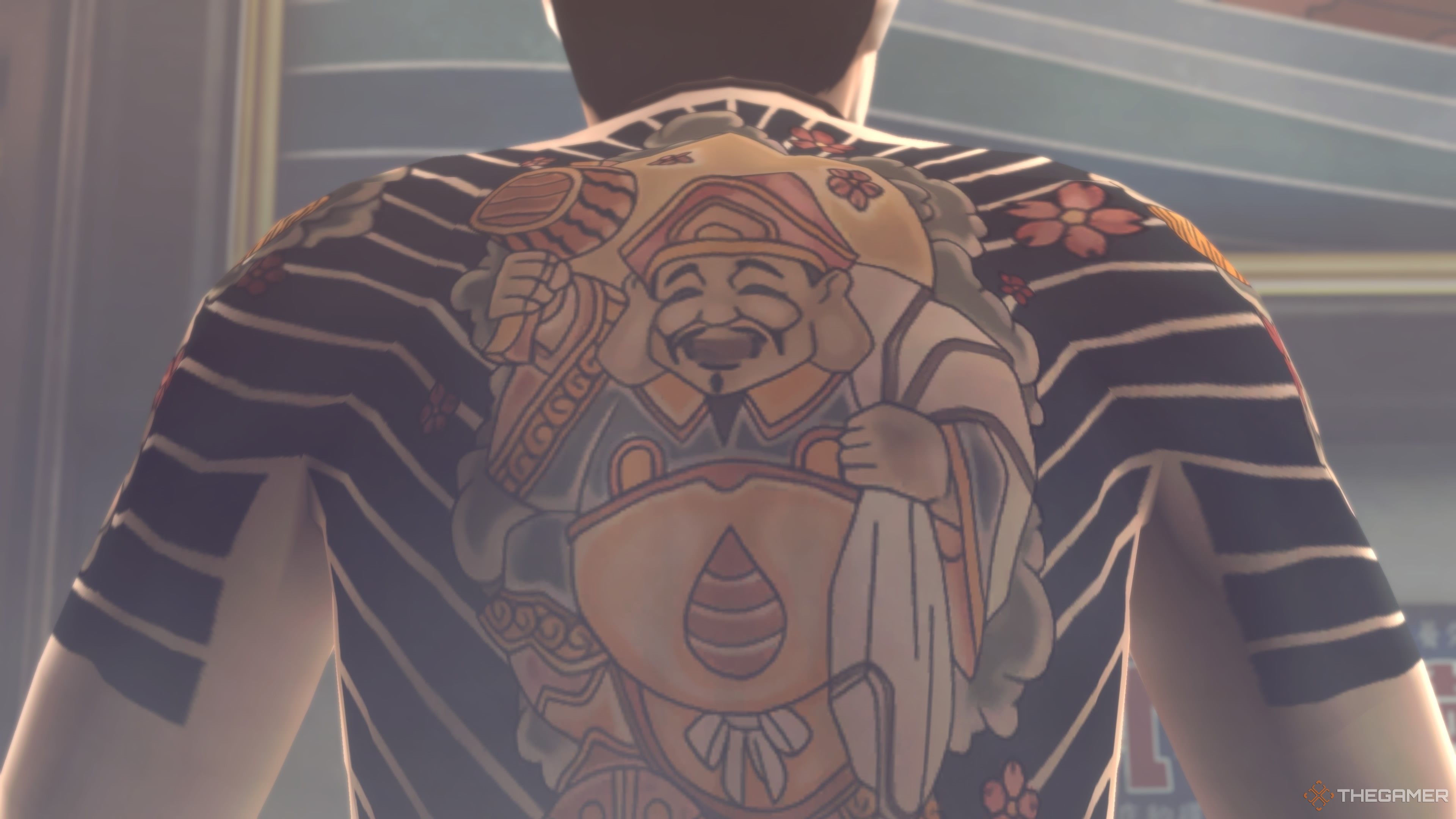 The yakuza boss' back tattoo in Raidou Remastered The Mystery Of The Soulless Army.