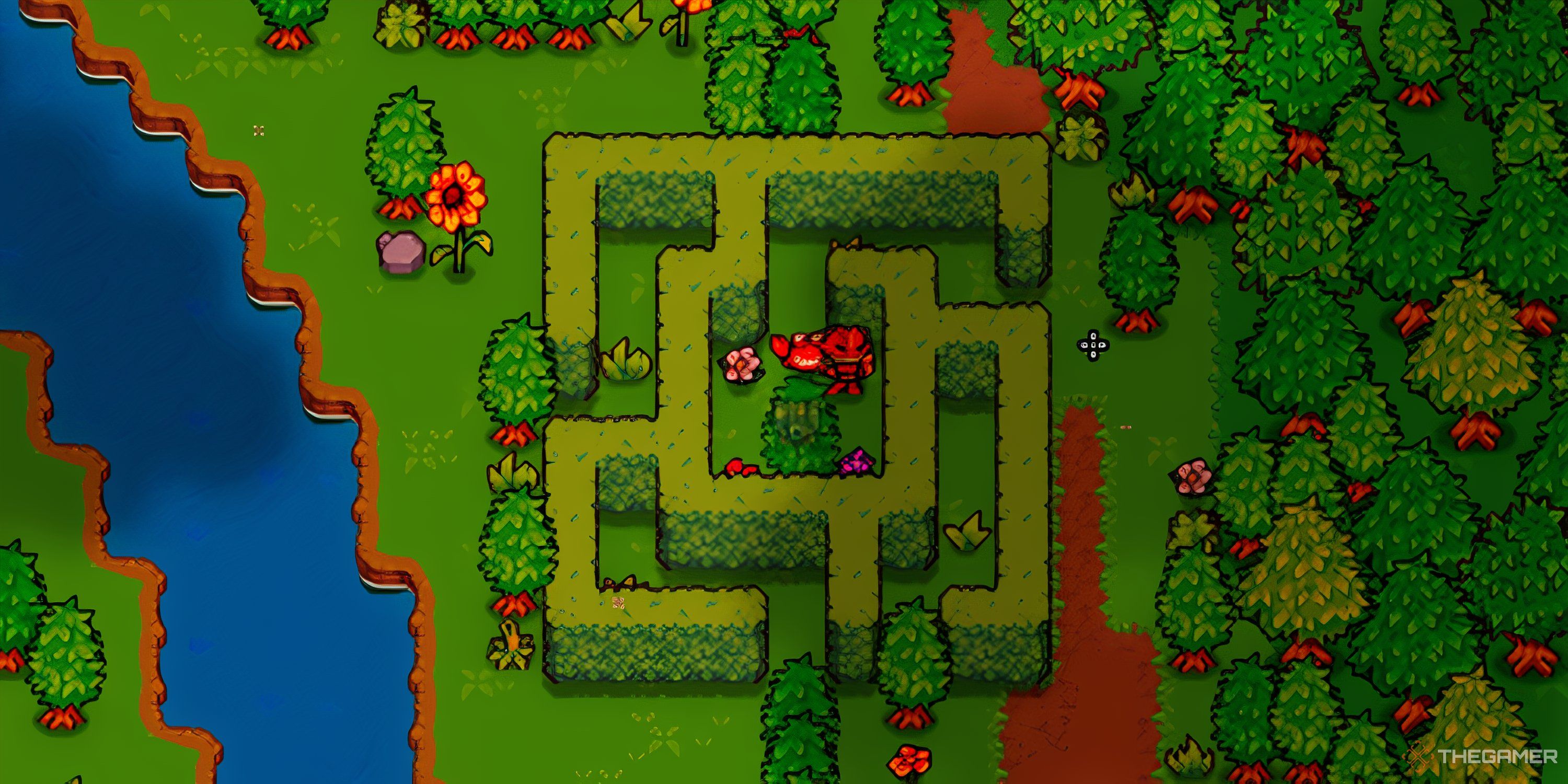 Inside a hedge maze beside a secret chest in Tinkerlands.