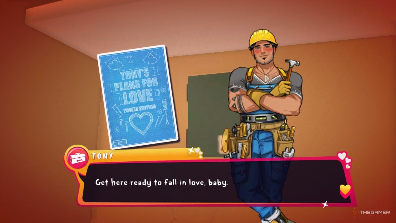 Tony's workshop scene in Date Everything!