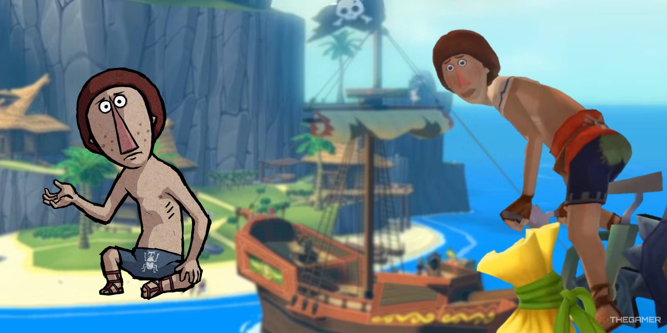 Two beedles on a bluured background from the legend of zelda the wind waker.