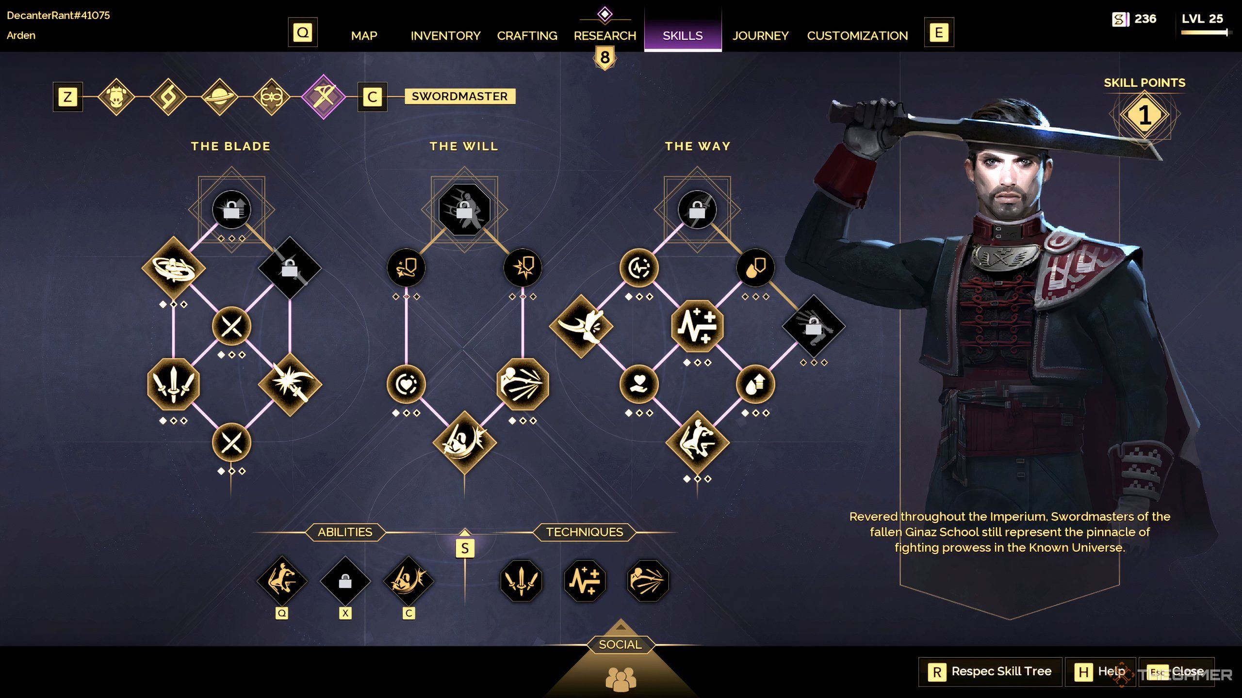 The skill tree for Swordmasters in Dune: Awakening. 