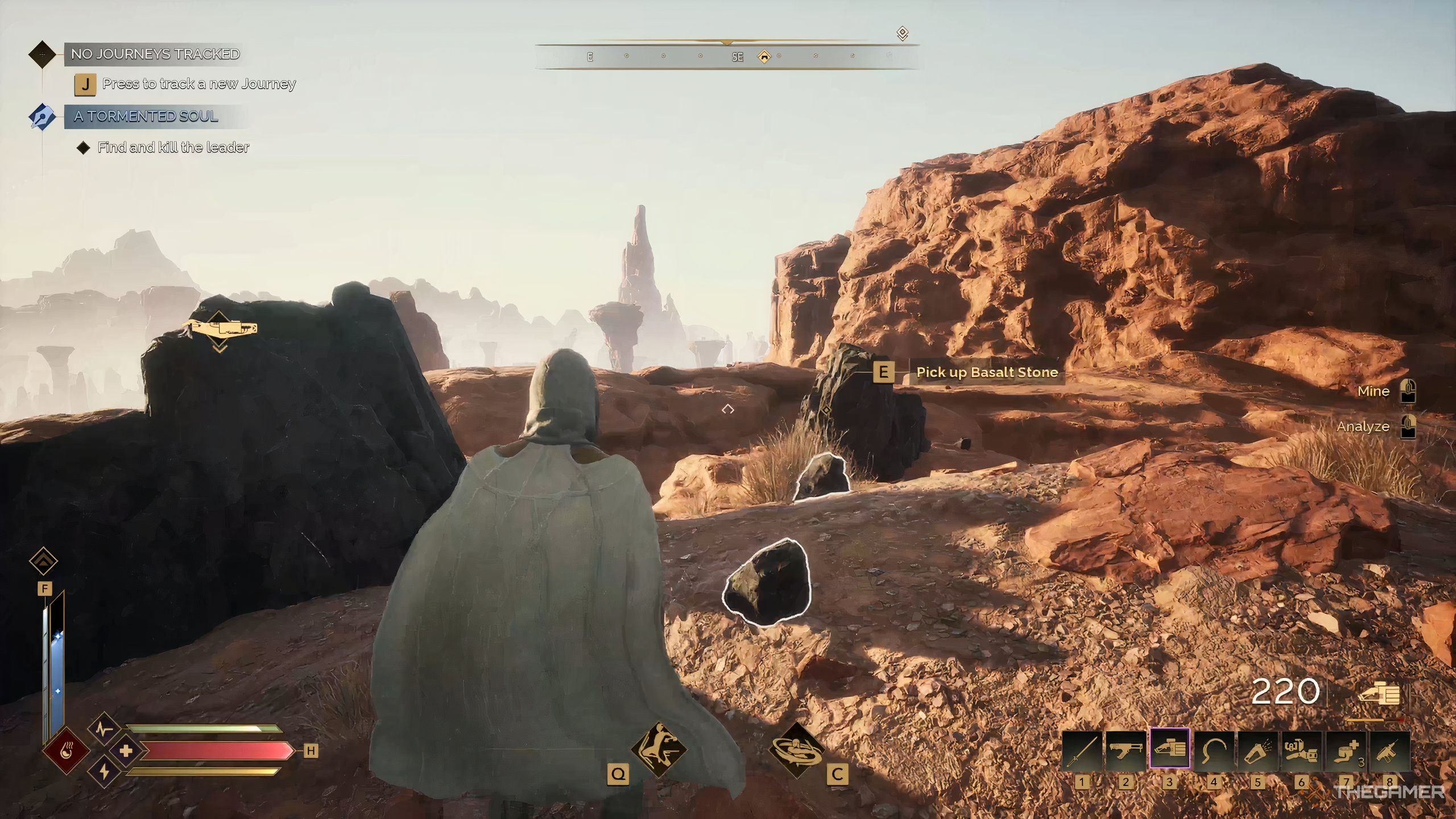 A player character in Dune: Awakening mines Basalt Stone. 
