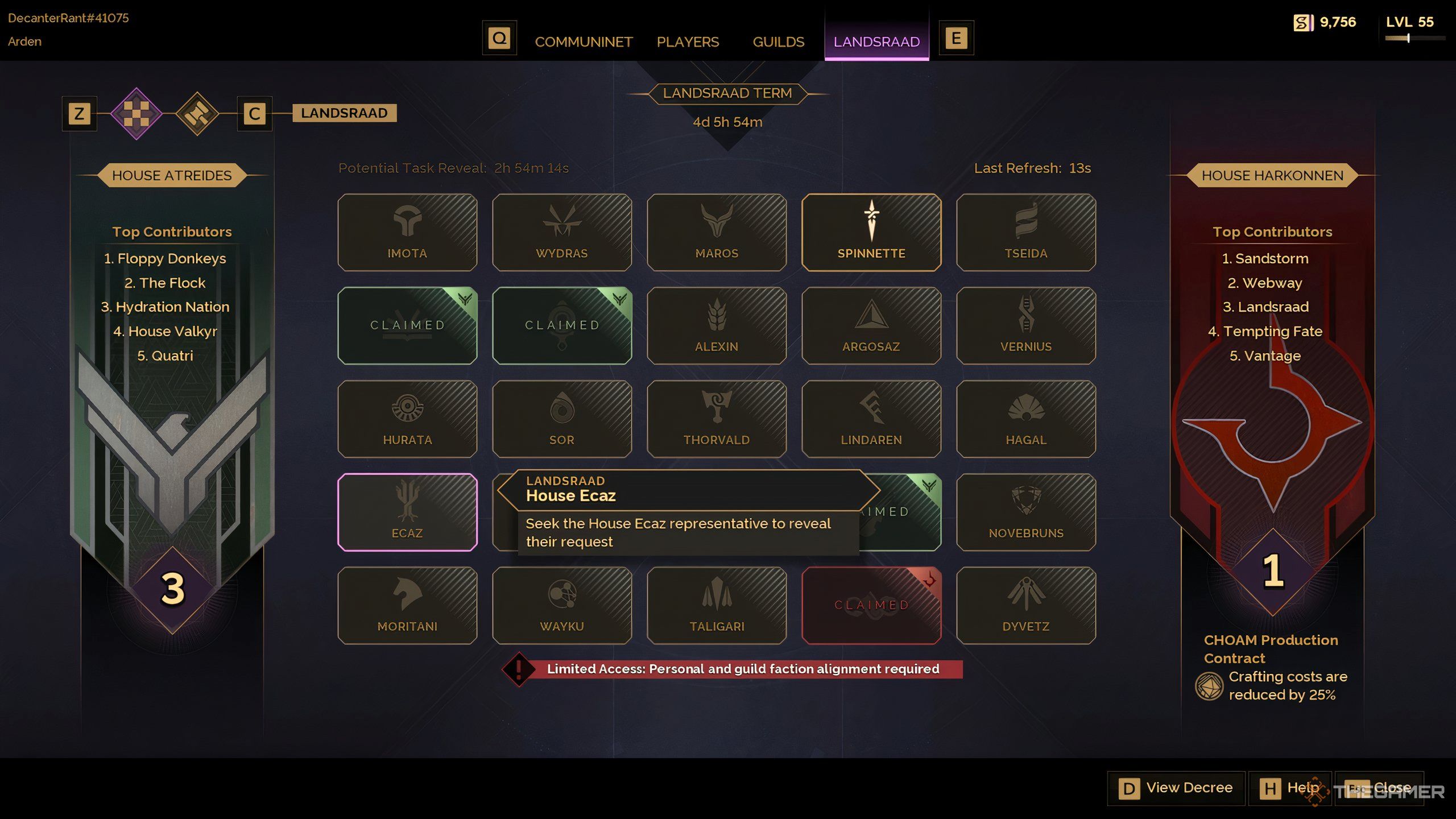 The Landsraad UI in Dune: Awakening.