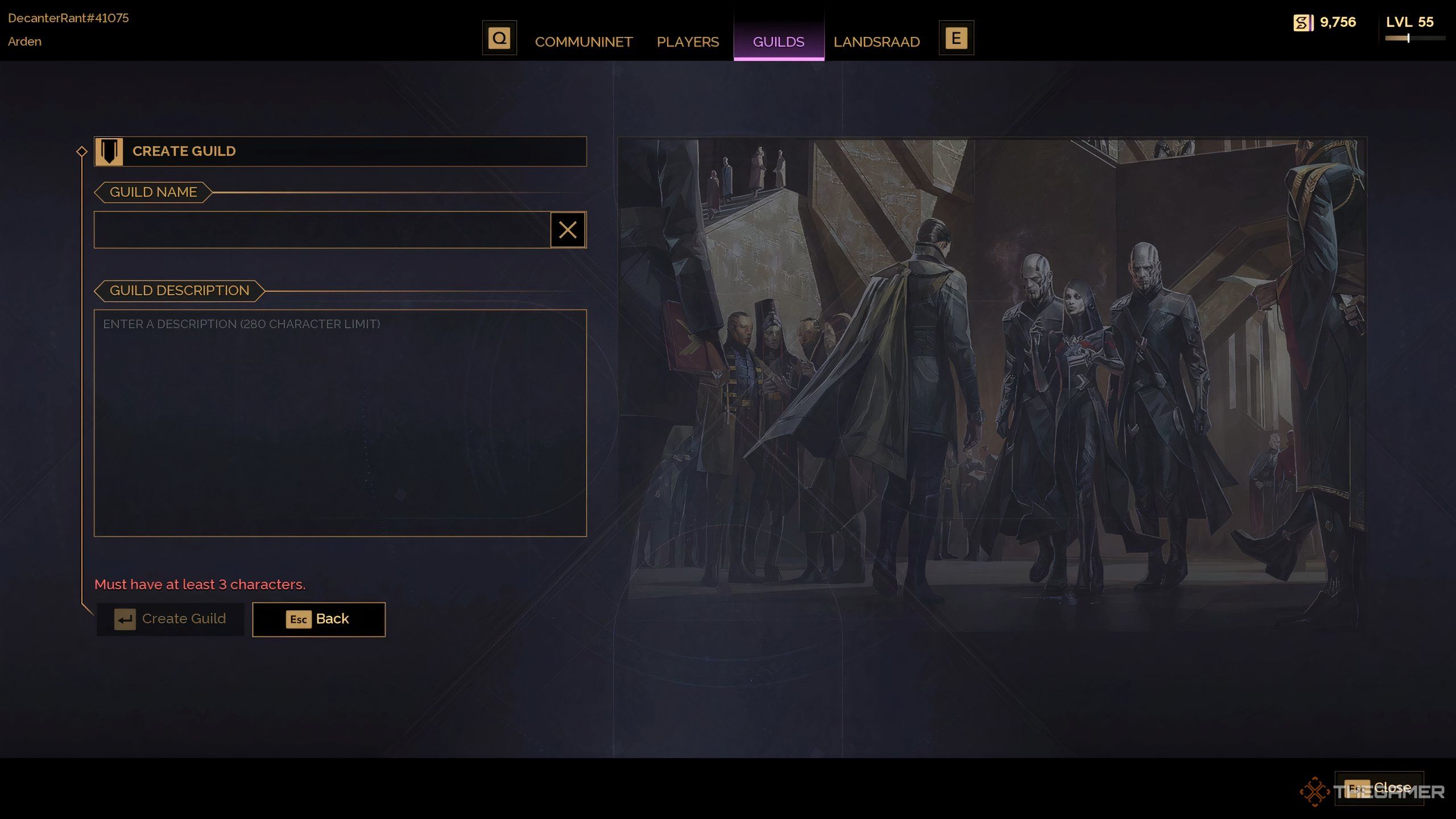 The guild creation UI screen in Dune: Awakening. 