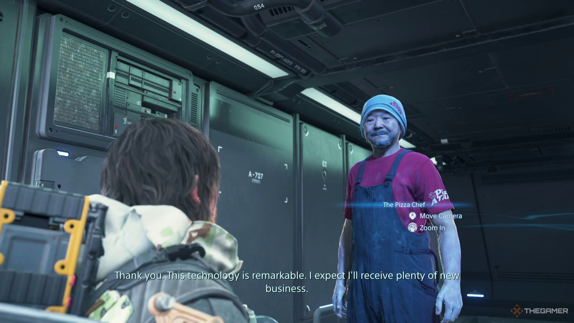Sam meets the Pizza Chef porter in Death Stranding 2. 