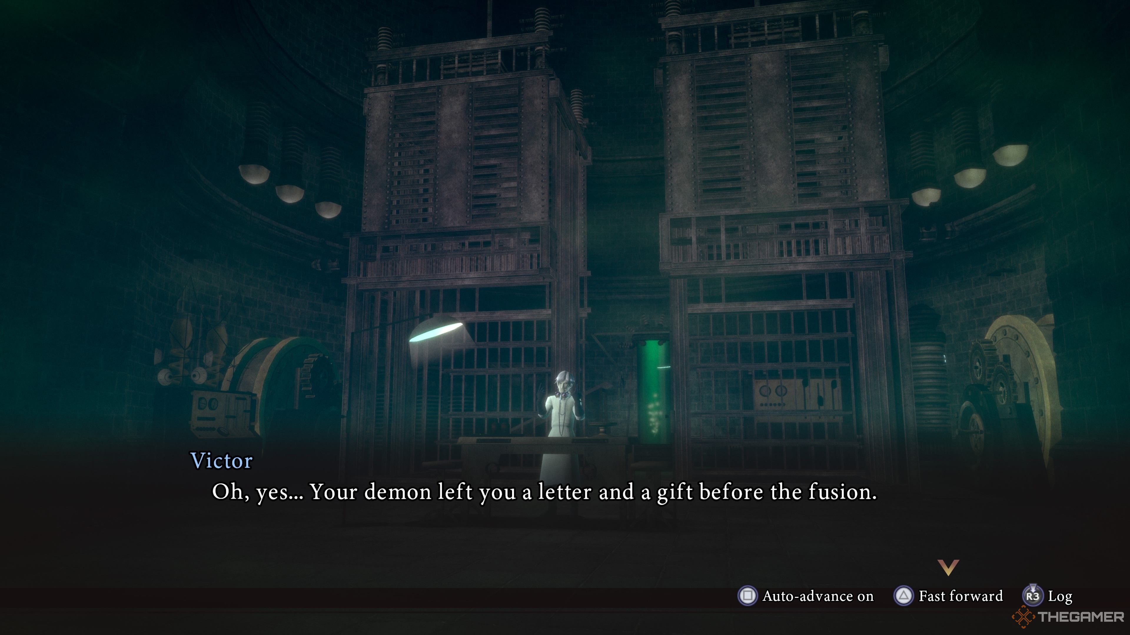 Victor telling you a demon left a gift in Raidou Remastered The Mystery of the Soulless Army..