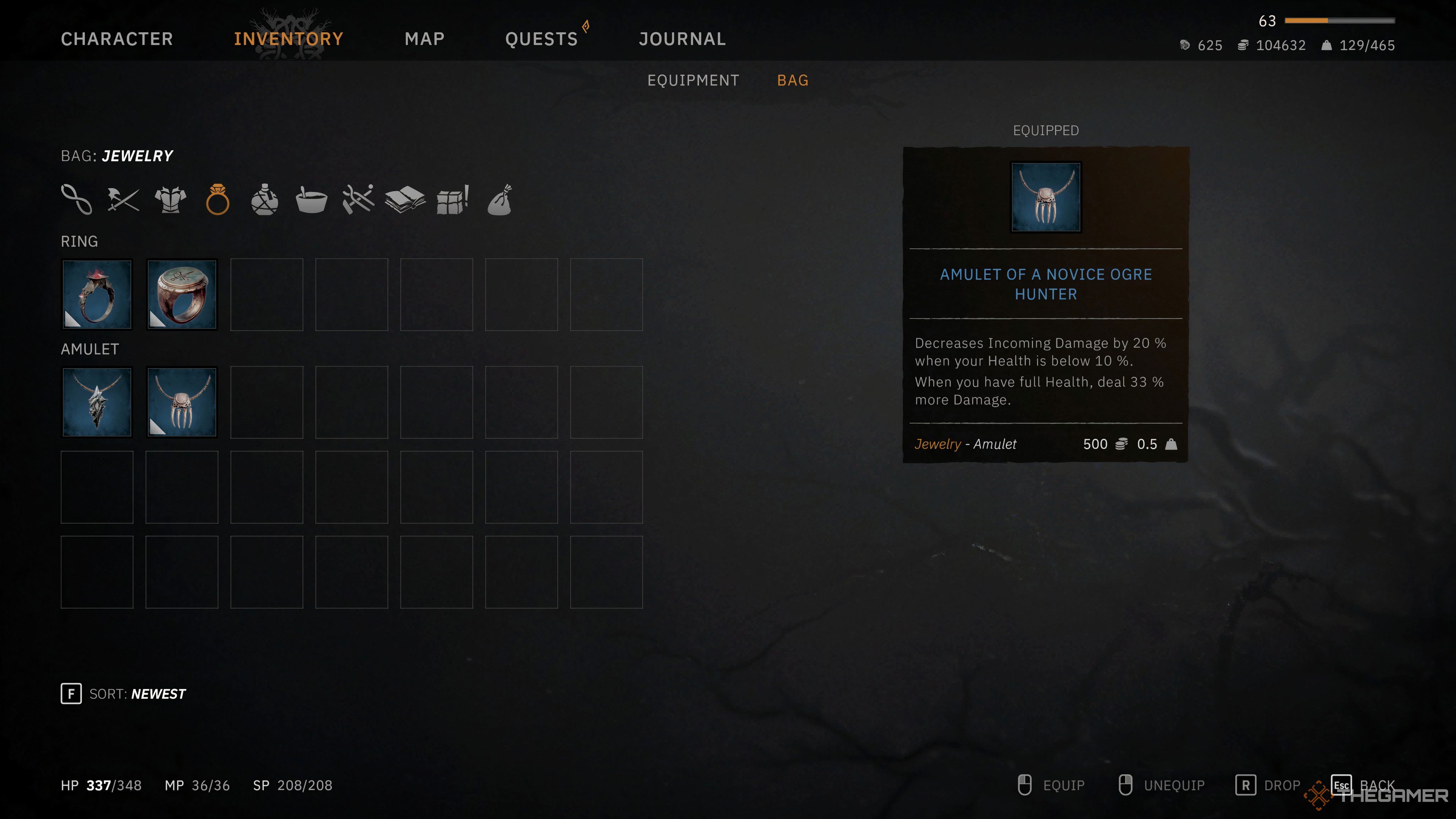 The Amulet for a warrior in the inventory in Tainted Grail Fall of Avalon.