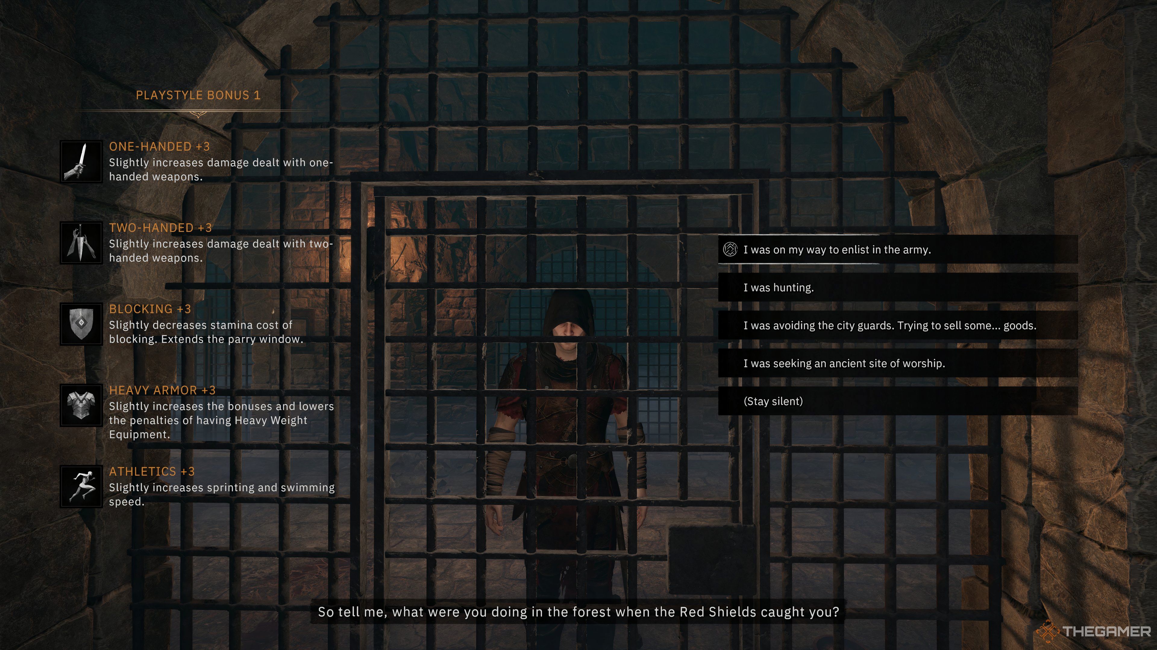 Warrior speaking with someone while in prison in Tainted Grail Fall of Avalon.