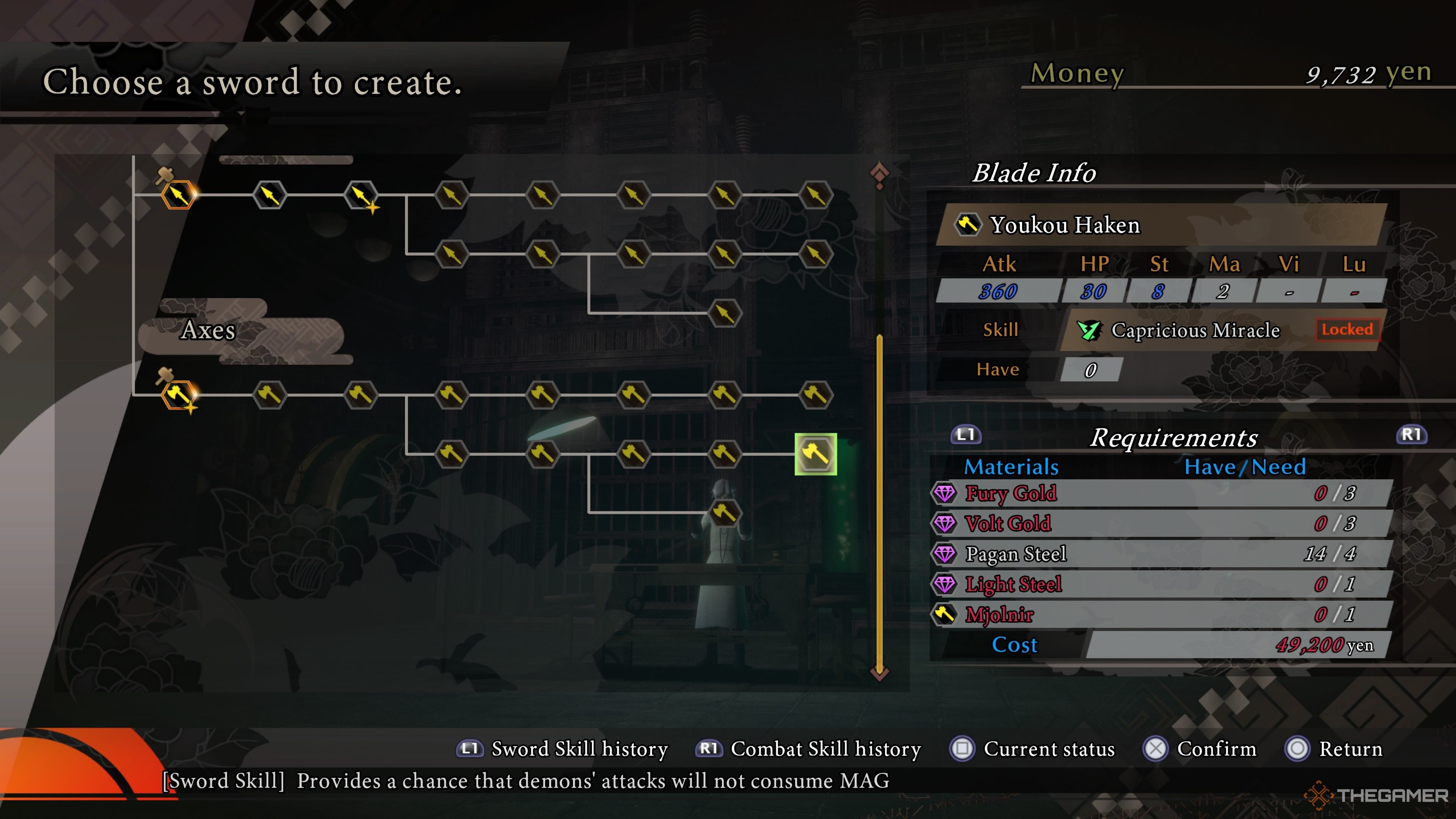 Youkou Haken axe overview in Raidou Remastered The Mystery of the Soulless Army.