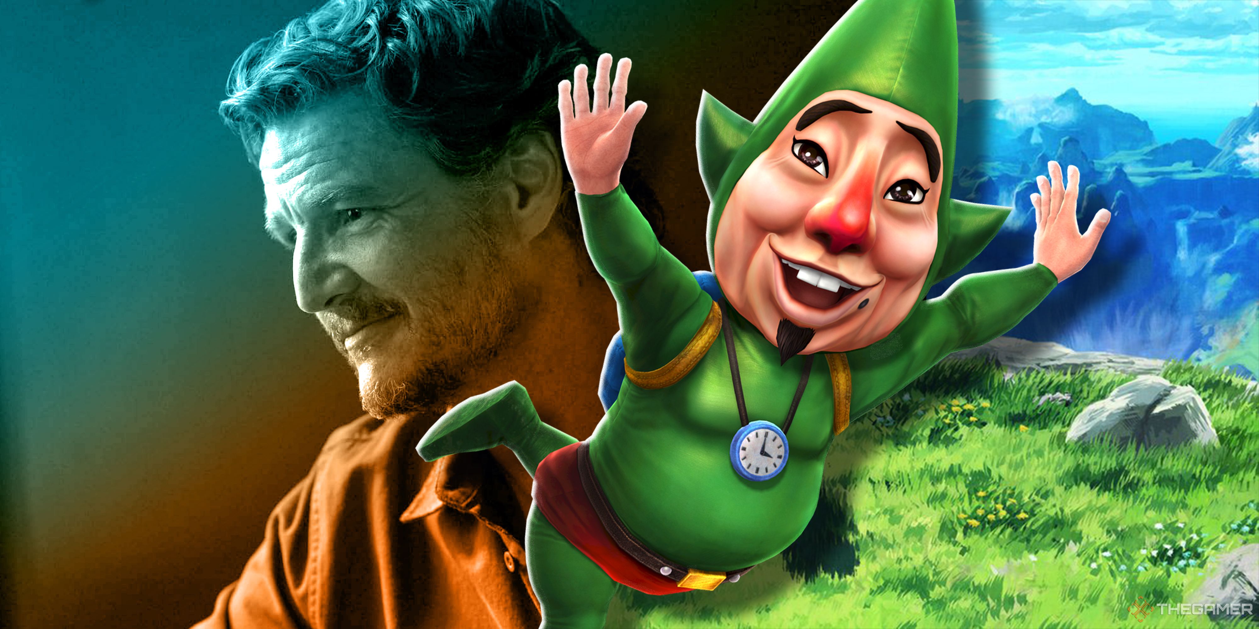 A split image with Pedro Pascal and Tingle.