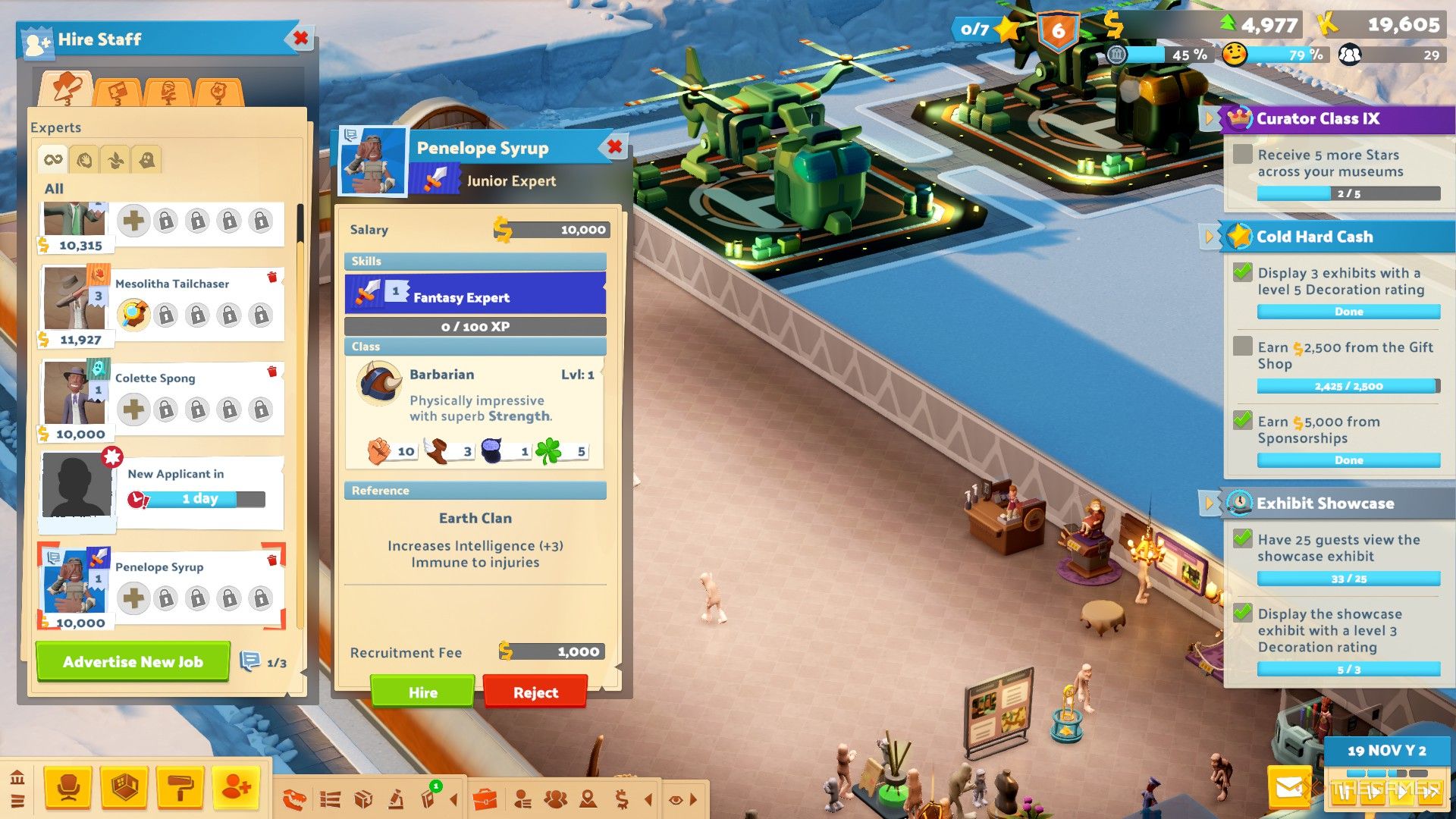 a barbarian fantasy expert is hired through an advertisement in two point museum's fantasy finds dlc.