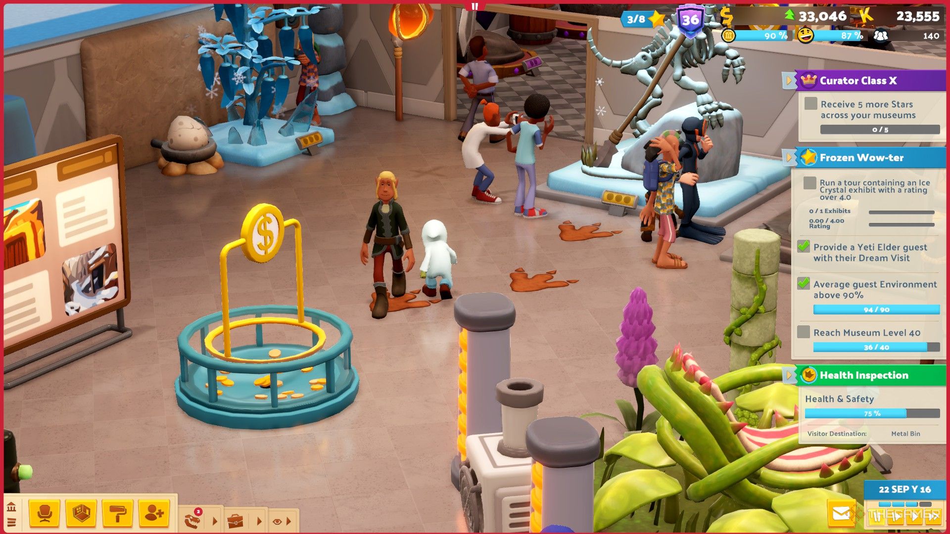 an elf walks through the museum in two point museum.